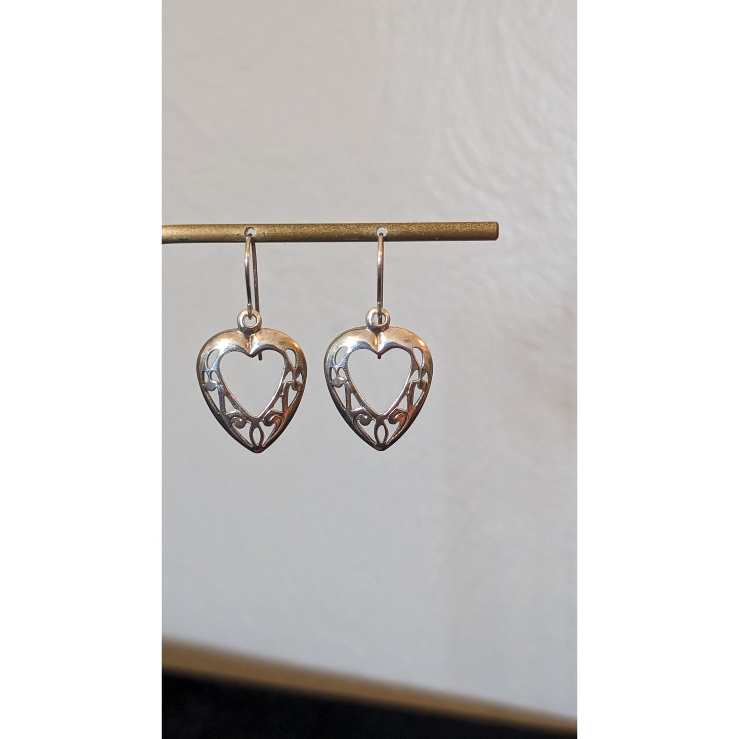 Vintage Marked Sterling Silver Open Heart Dangle Earrings