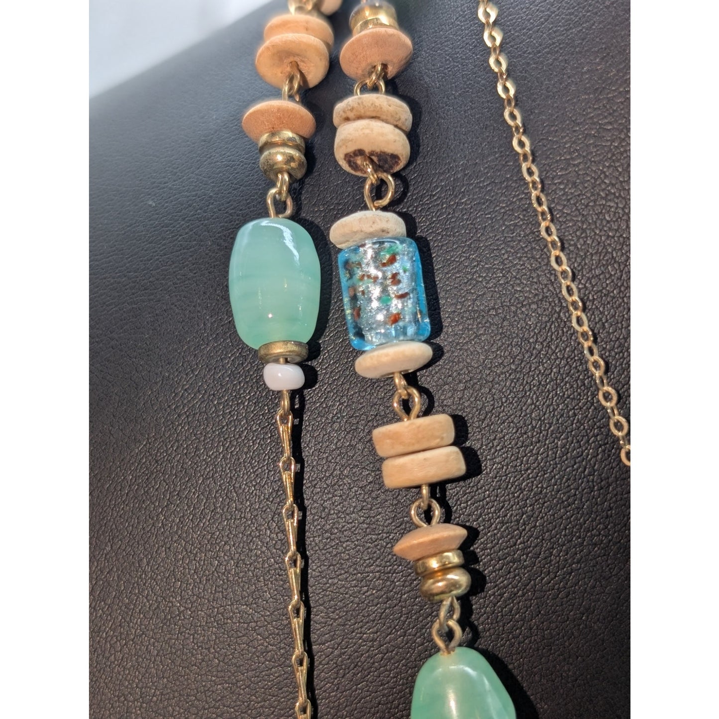 Lot of Two Vintage Boho Glass Beaded Gold Tone Necklaces