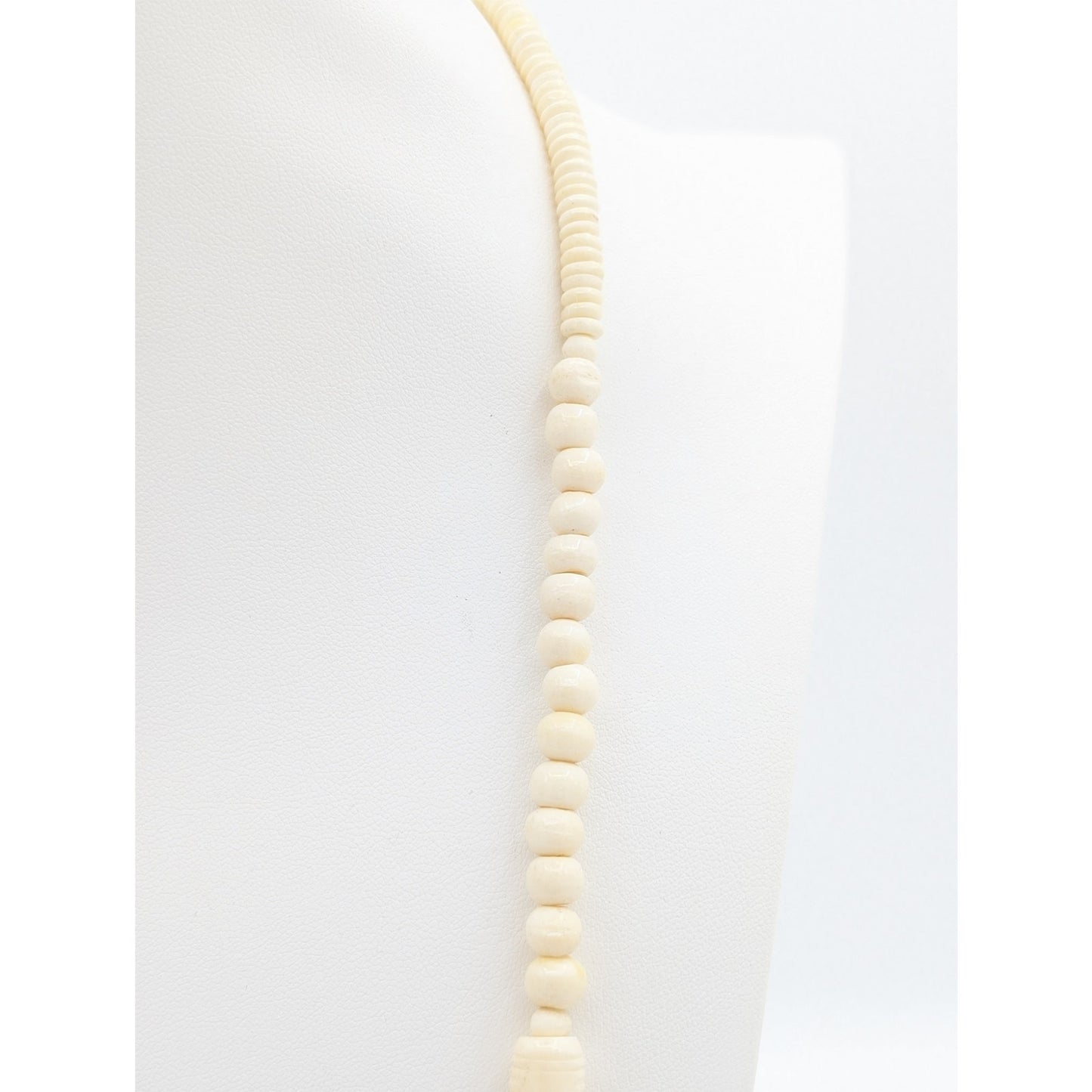 Antique Cream Hand Carved Pierced Bead Barrel Clasp 26" Necklace