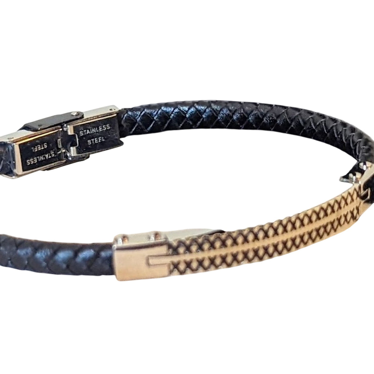 Men's Stainless Steel 6mm Black Leather Bracelet 8 1/2"