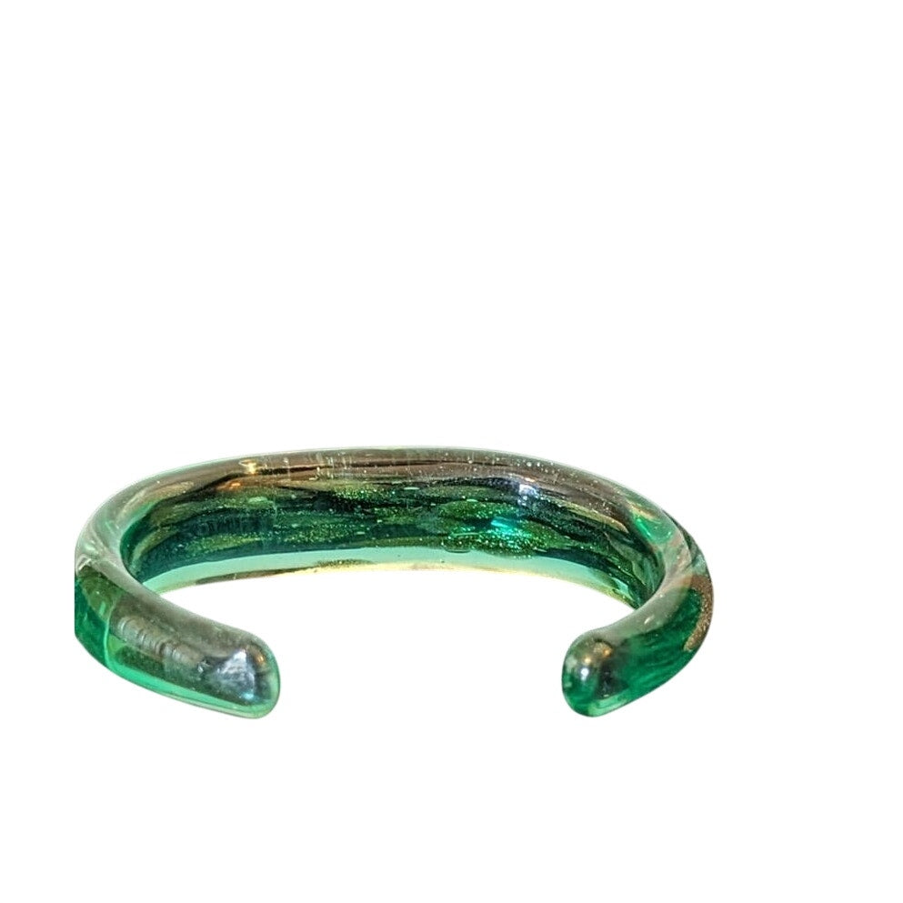 Murano Glass Green Bronze Sparkle Cuff Bracelet