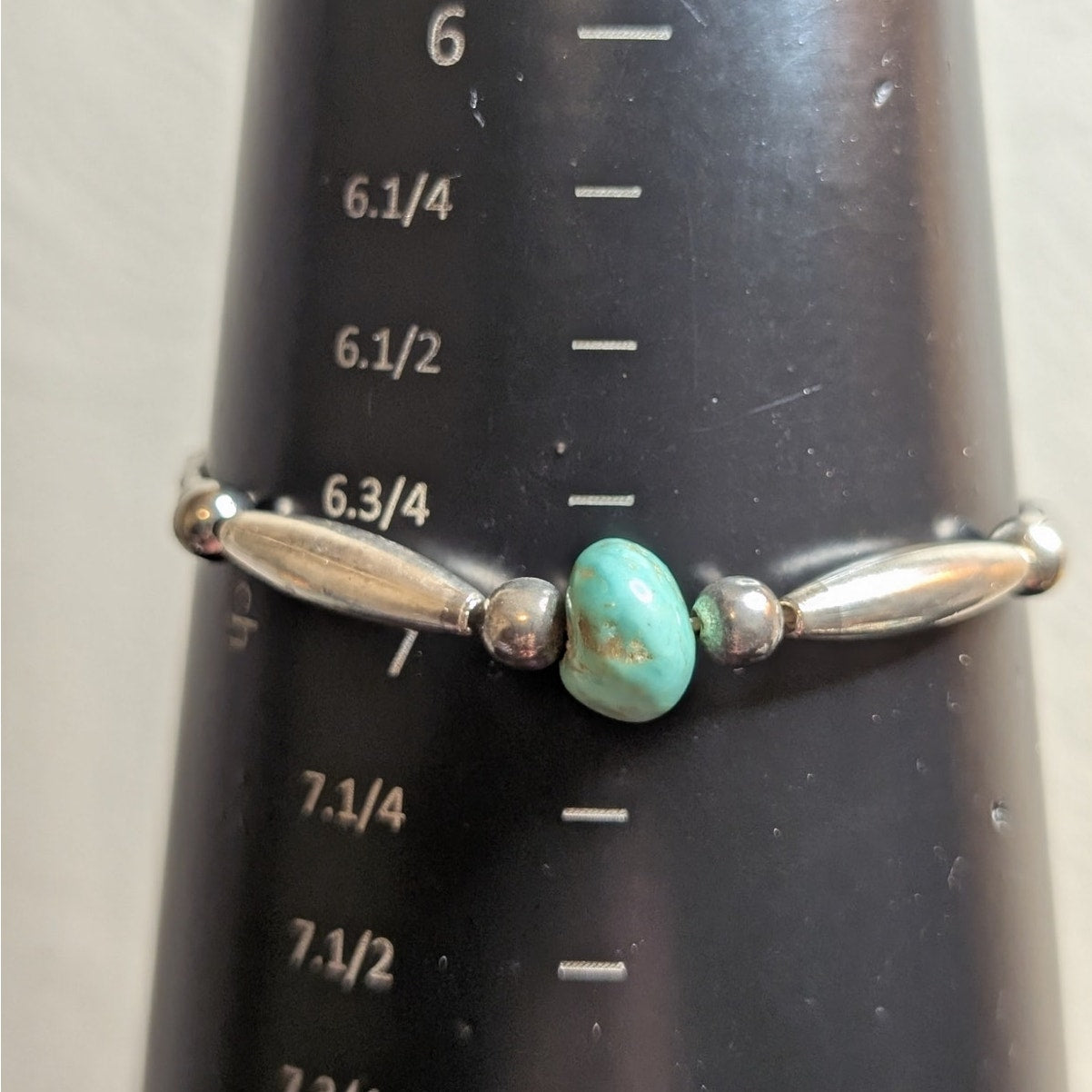 Vintage Liquid Silver Turquoise 925 Sterling Barrel Clasp Bracelet