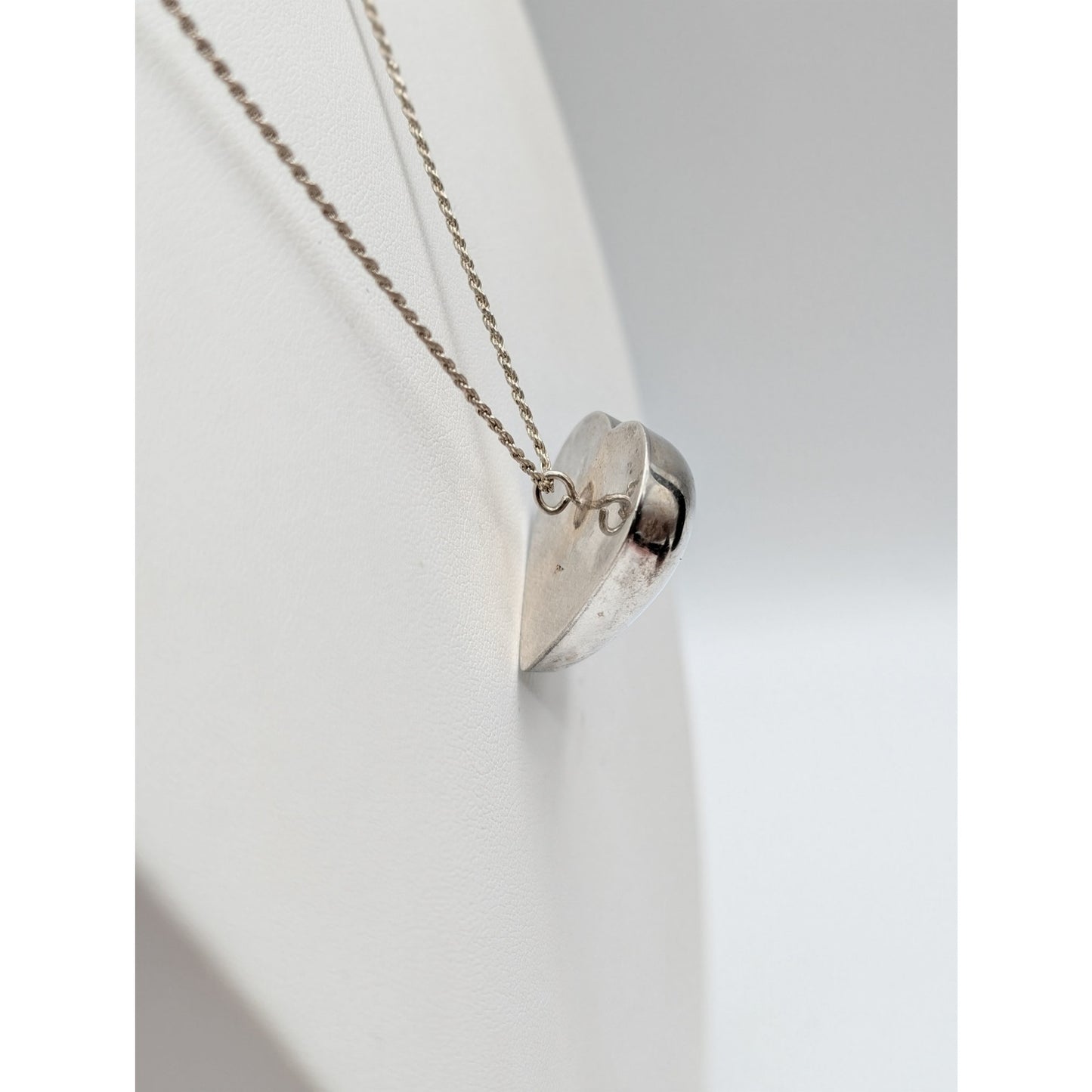 Vintage 925 Italy Sterling Silver Puff Heart Pendant Chain 20" Necklace