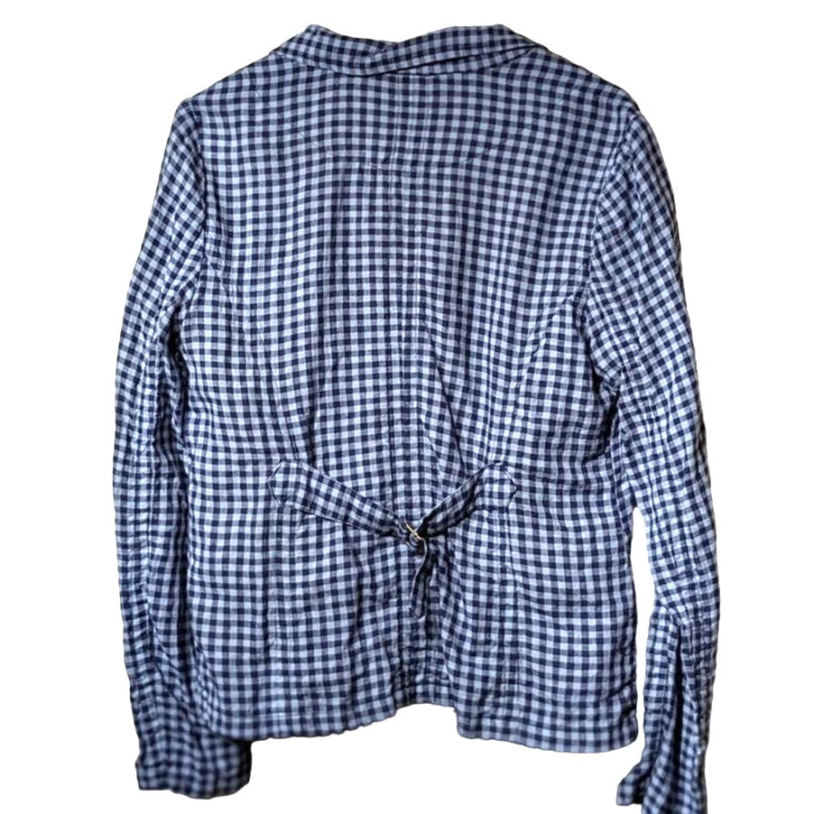 Sundance Ziri 100% Linen Blue Gingham Cinch Back Jacket Womens Sz S (4-6)