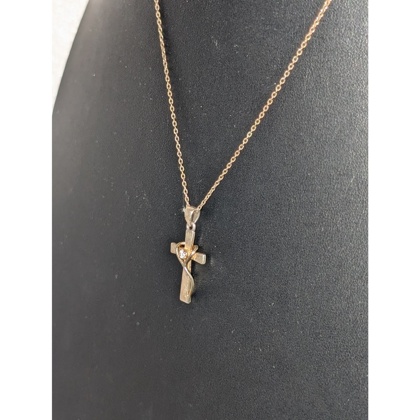 Vintage SU CH Two Tone CZ Cross Chain 20" Necklace