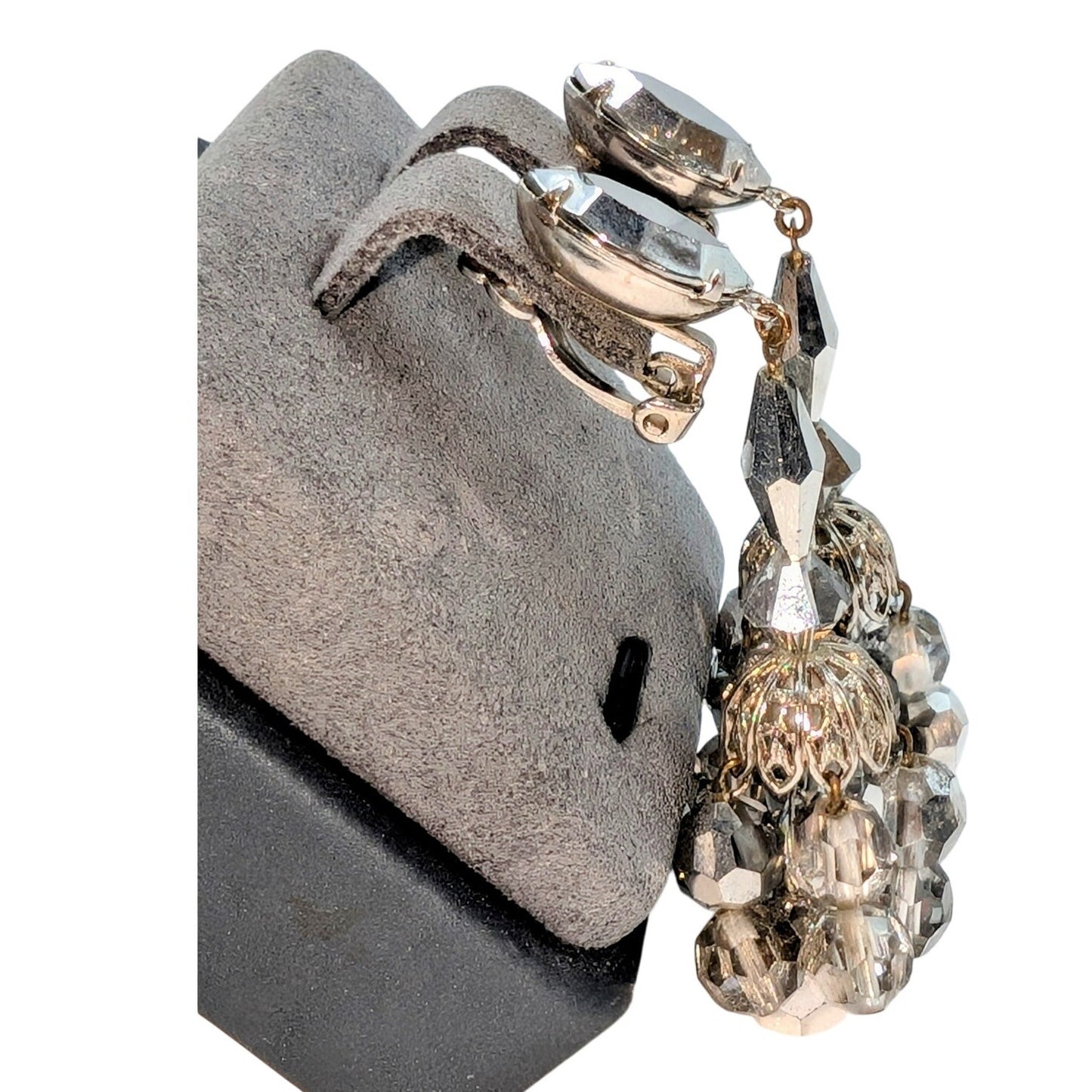 Lewis Segal California VTG Clip On Chandelier Metallic Crystal Dangle Earrings