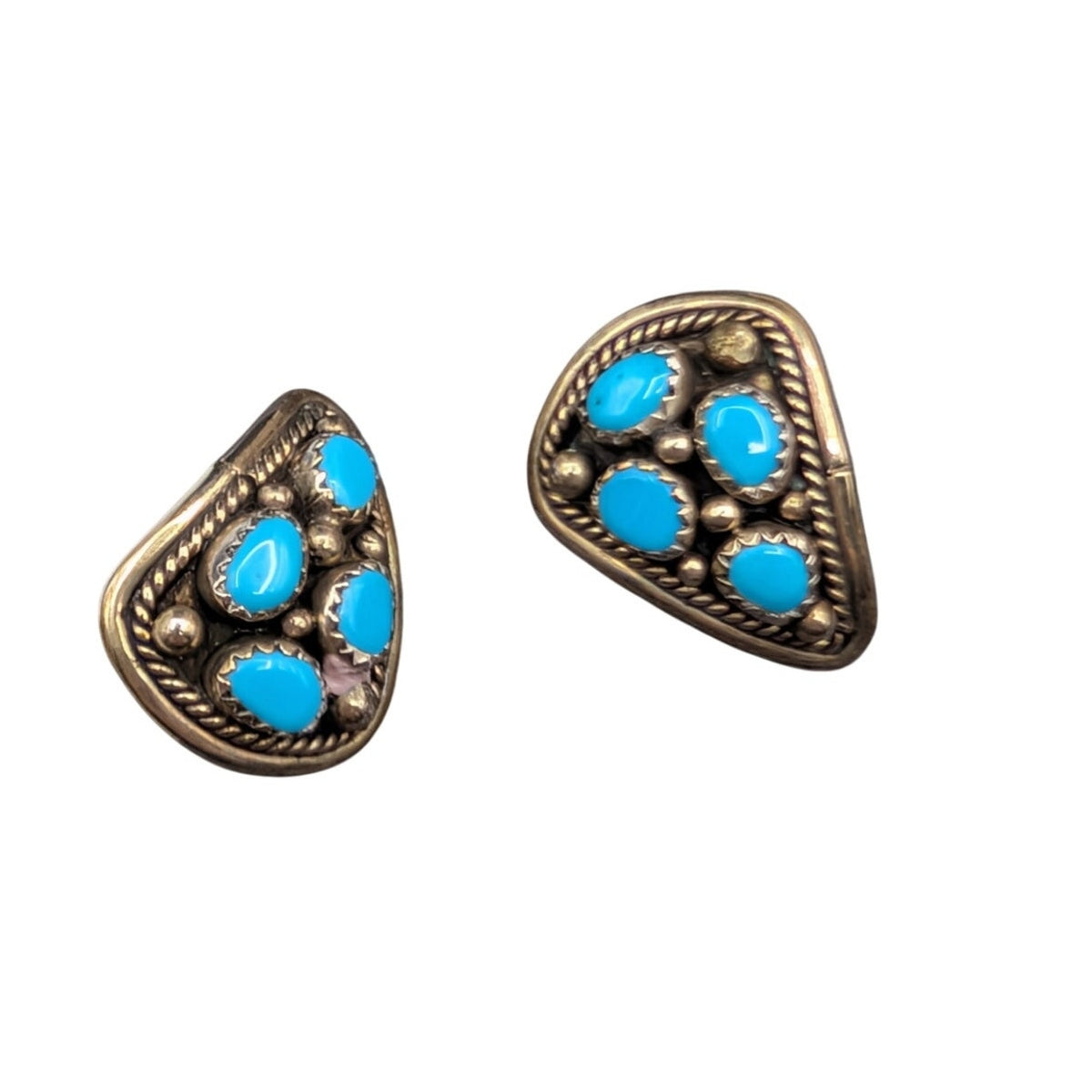 Vtg Hand Signed Z 925 Sterling Silver Turquoise Southwestern Clip On Earrings