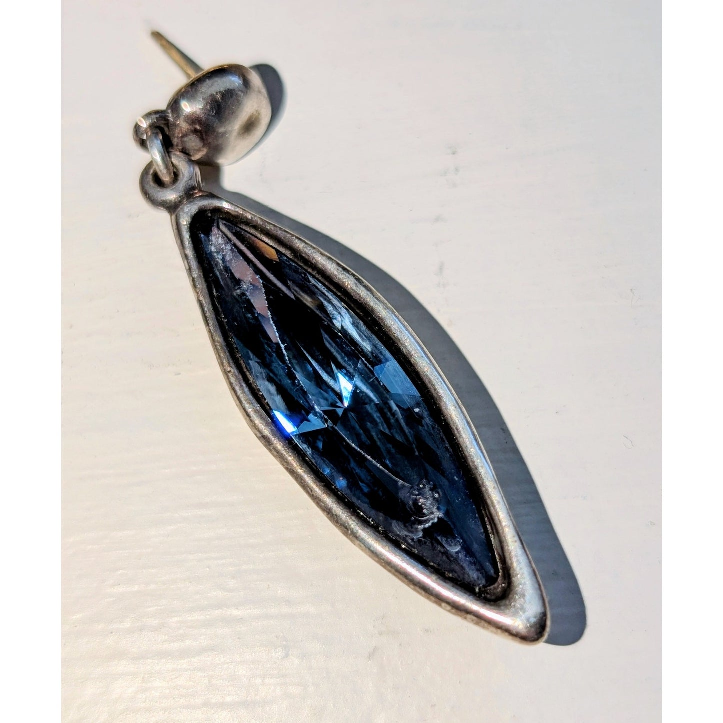 Uno de 50 Blue Swarovski Marquis Crystal Dangle Earrings (One Crystal Chipped)