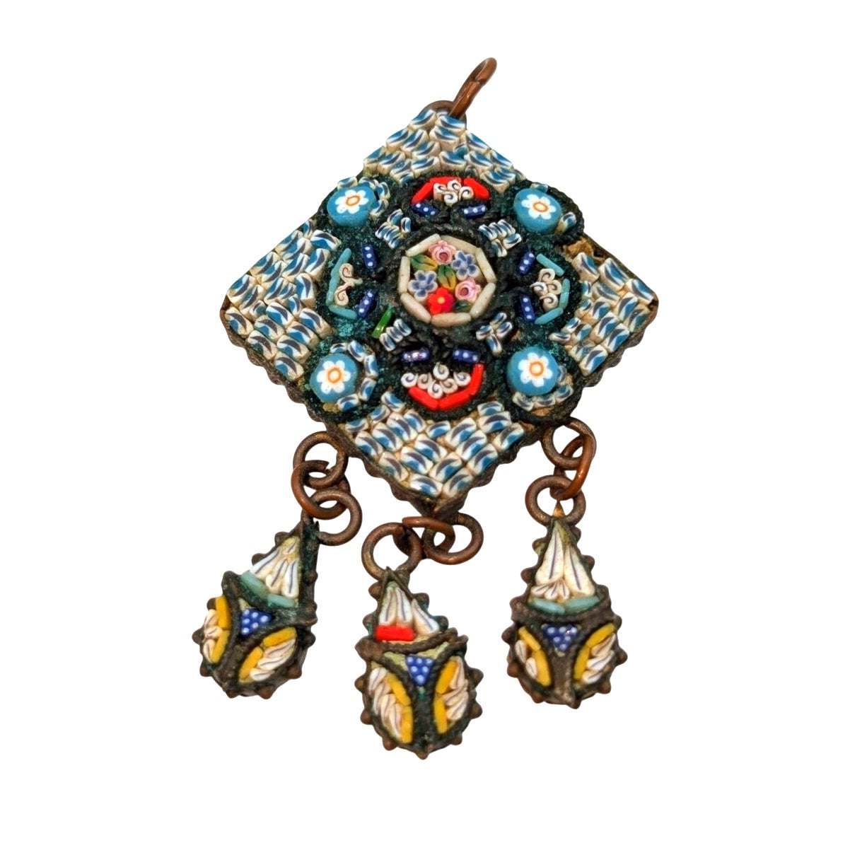 Italian Micromosaic Antique Circa 1910 Festoon Dangling Pendant