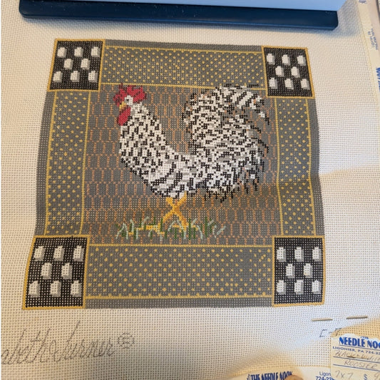 Elizabeth Turner C-7 Black & White & C-8 White Rooster Needlepoint Canvases
