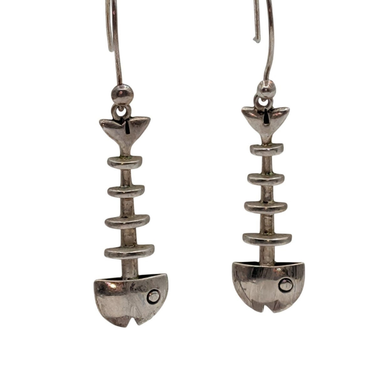Signed by Maria Belen Nilson 925 Sterling Silver Fish Skeleton Dangle Earrings