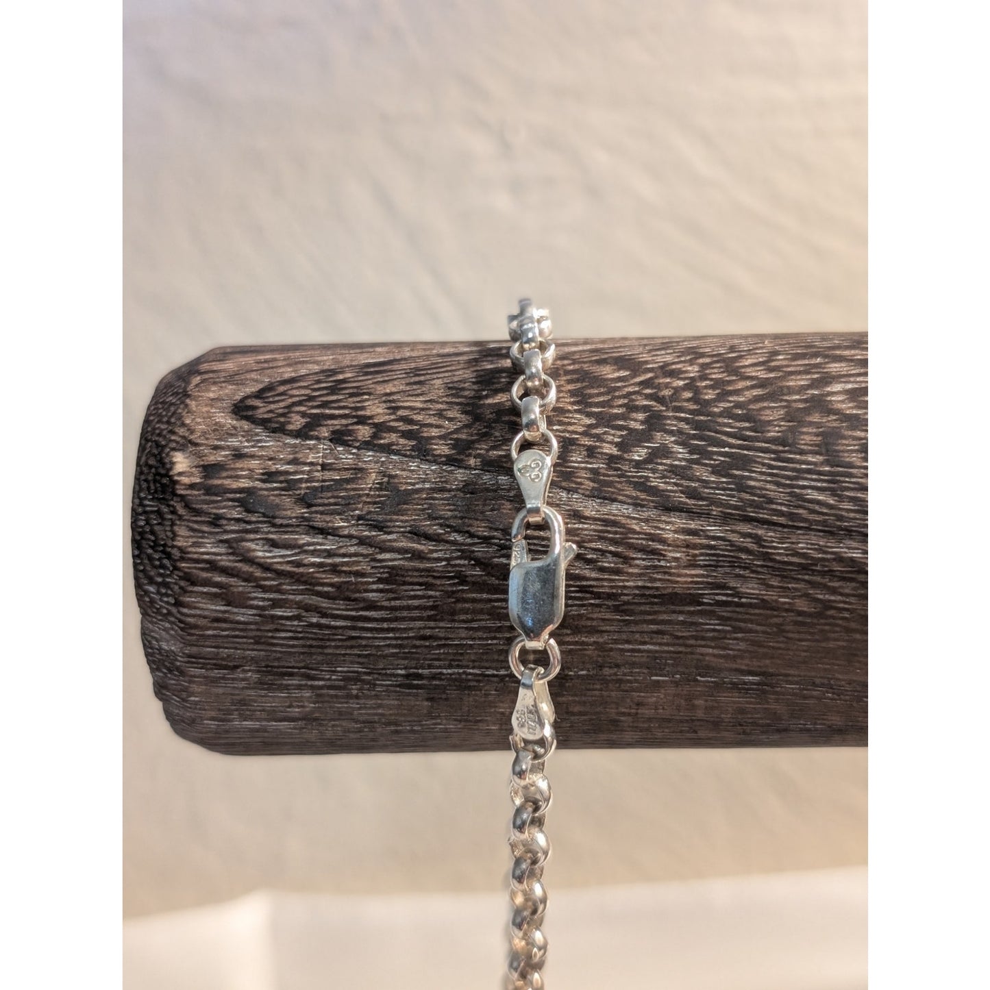 925 Italy Sterling Silver Rolo Link Lobster Claw Clasp Bracelet