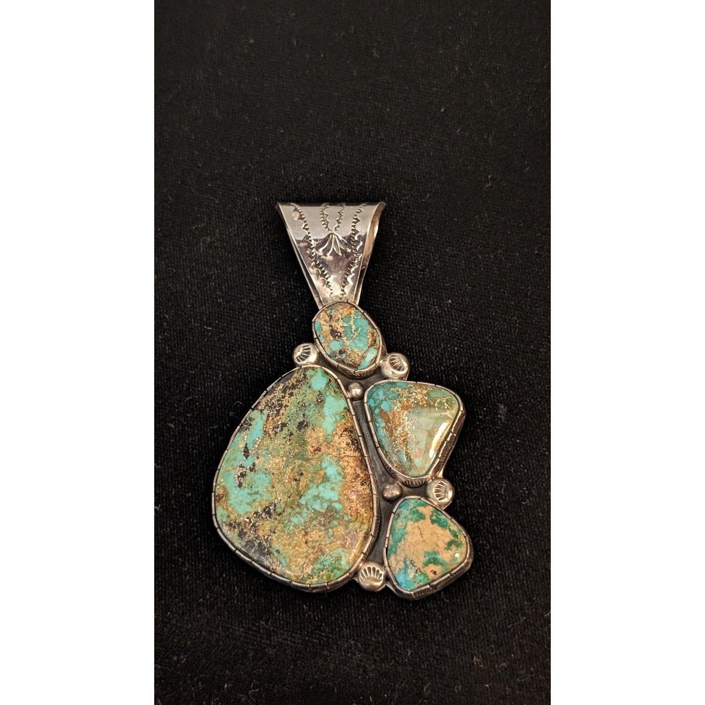 Sterling Silver Lee Bennett 4 Stone Turquoise Navajo Native American Pendant 38g