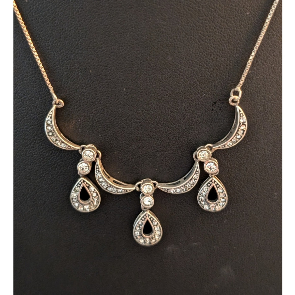 Vtg 925 Sterling Art Nouveau Necklace W/ Crystal Stones & One Matching Earring