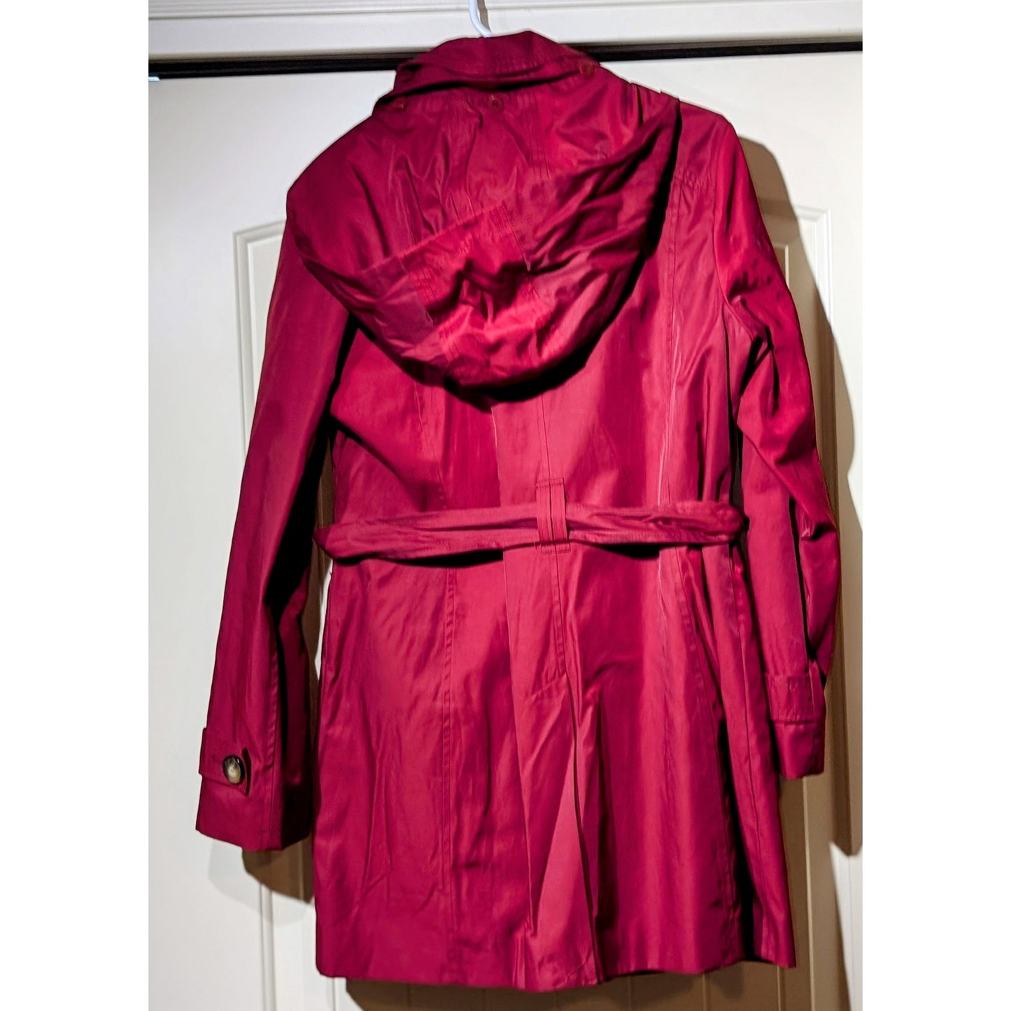 London Fog Double Collar Red Removable Hood Classic Trench Coat Womens' Sz M