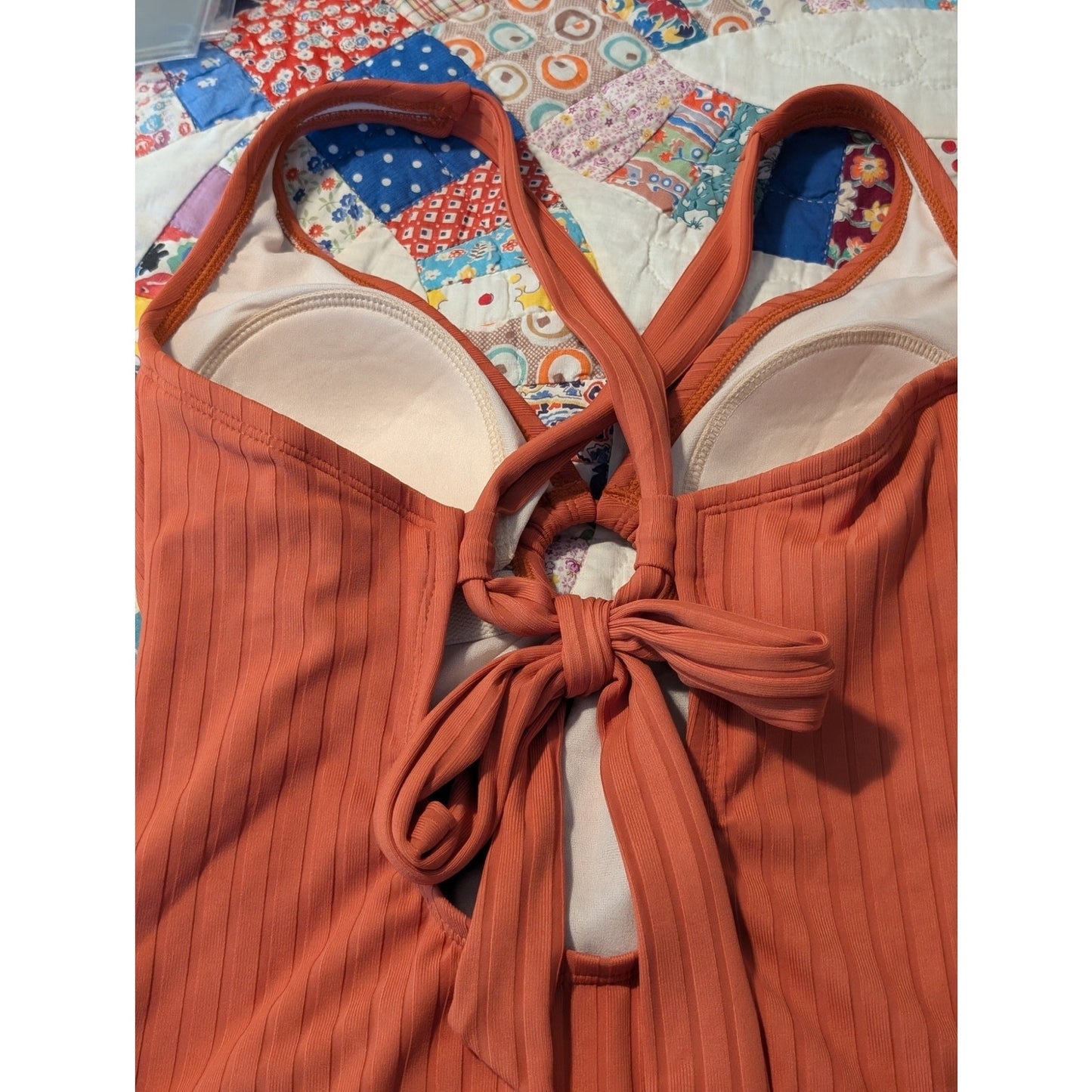NWT Kona Sol Medium Coverage One Piece Rust Color Ribbed Bathing Suit Sz S
