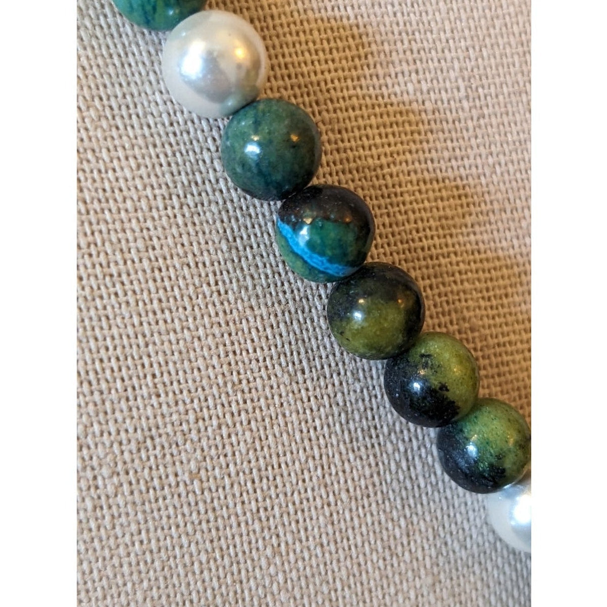 Green Stone Pearl Hematite Beaded Toggle Necklace