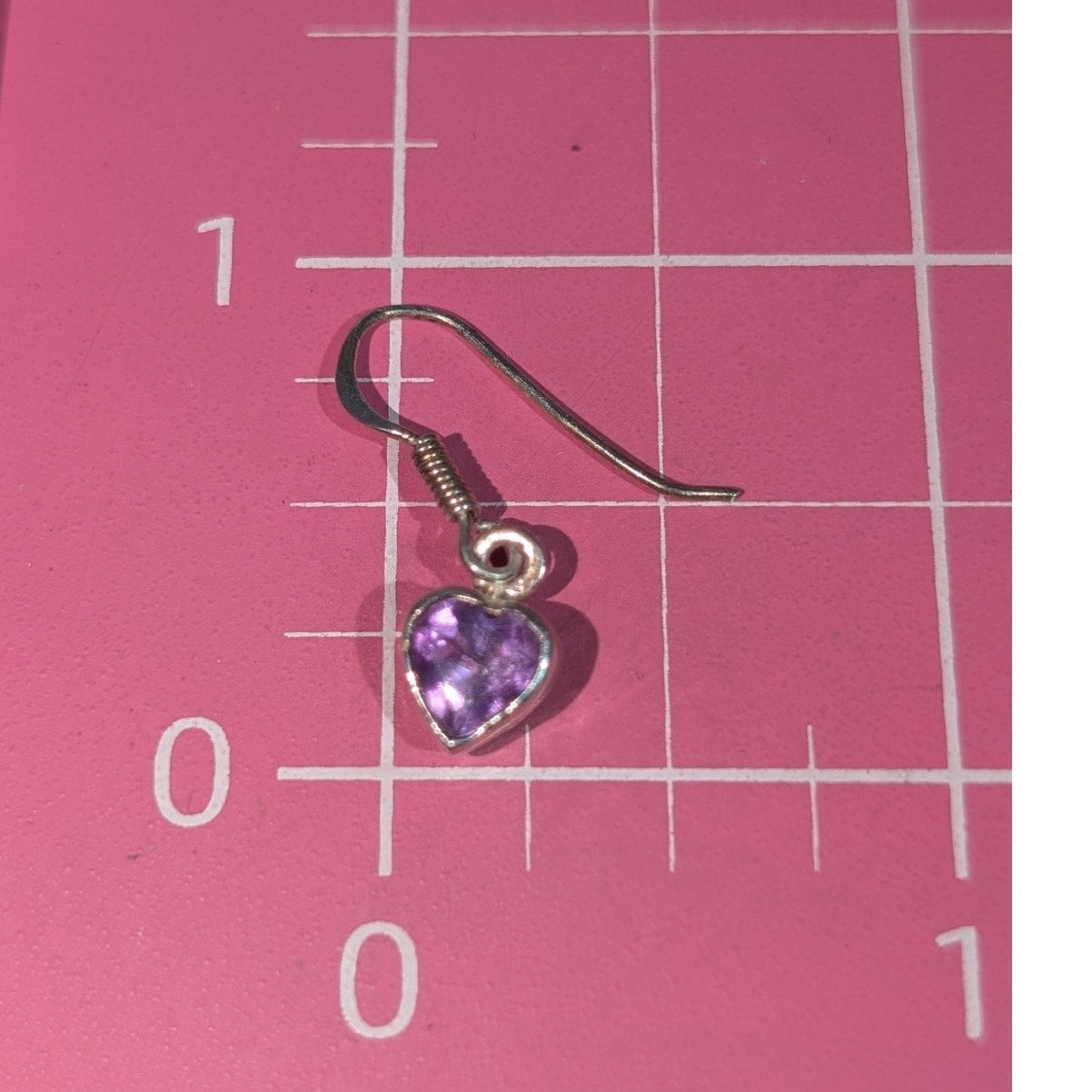 Vintage 925 Sterling Silver Amethyst Heart Dangle Wire Earrings