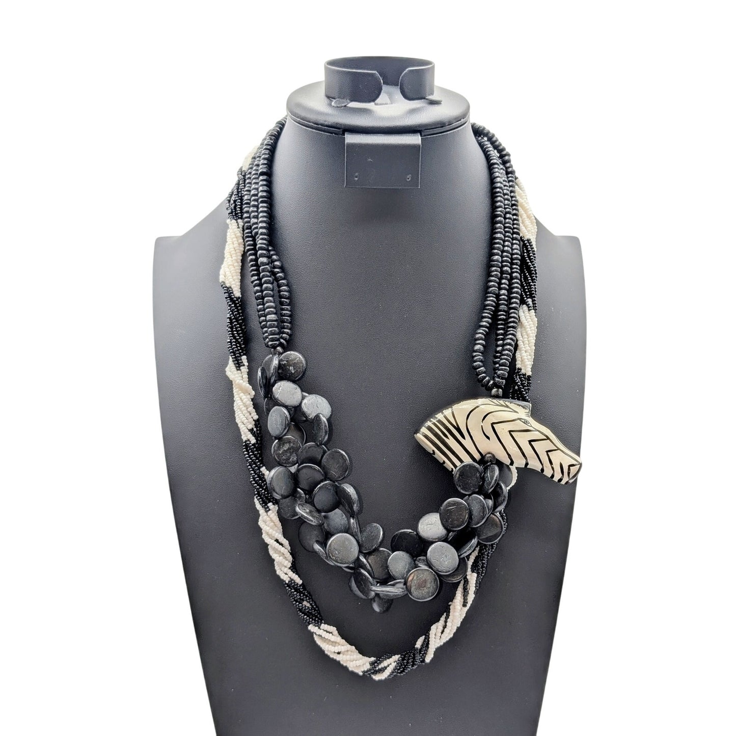 Mixed Lot 2 Black White Bead Necklaces & 2 Black Enamel Bamboo Bangle Bracelets