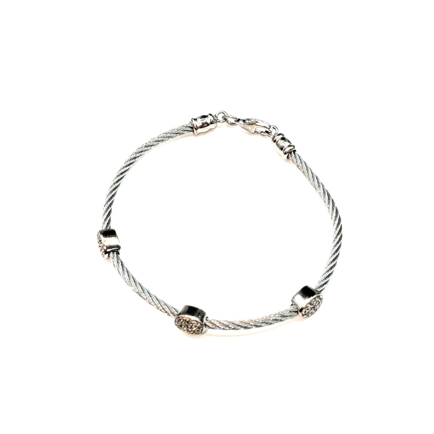 925 Sterling Silver Cable Three CZ Station Bracelet