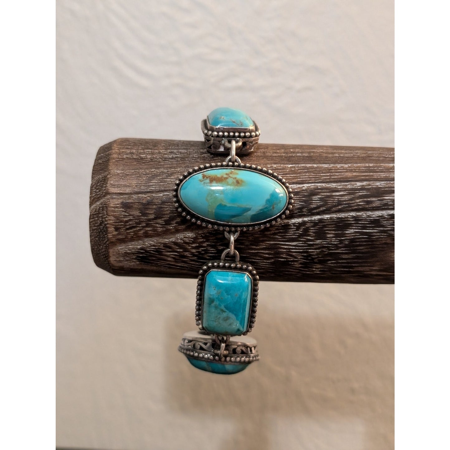 Barse Heavy Chunky 925 Sterling Silver Turquoise Chain Toggle Clasp Bracelet