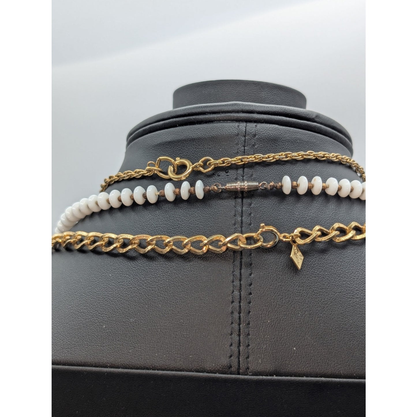 Lot of Four Gold Tone & White Theme Vintage Necklaces