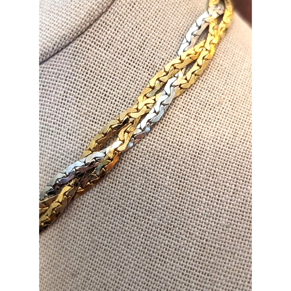 Vintage Napier Two Tone Braided Chain Choker W/ Fold Over Clasp