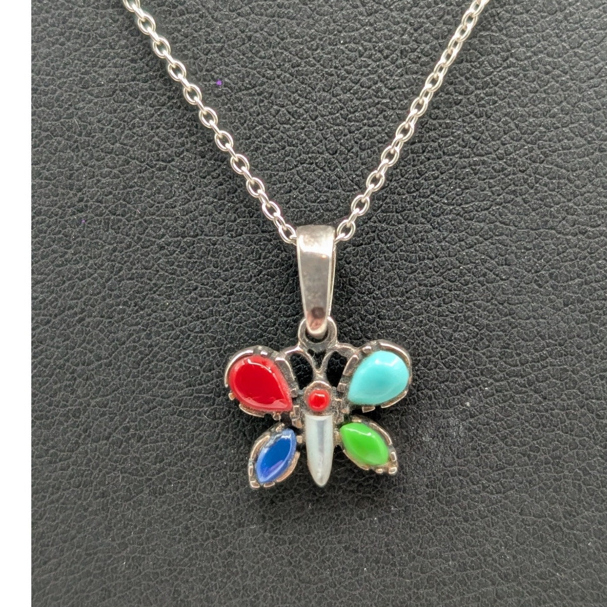 Retired Silpada 925 Sterling Multi-Stone Butterfly Pendant 18" Chain Necklace