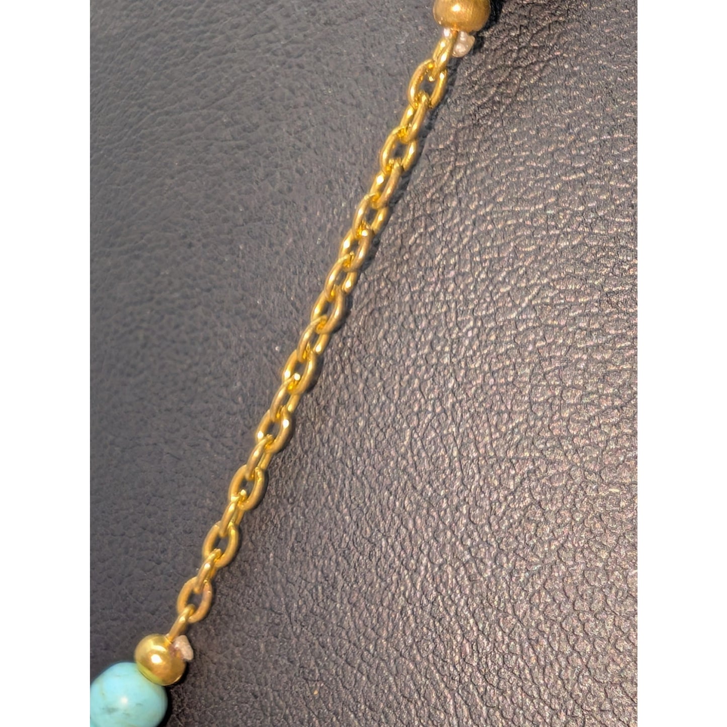 Dyed Howlite Sapphire Glass Gold Tone Bezel Set Tassel Slip Over 28" Necklace