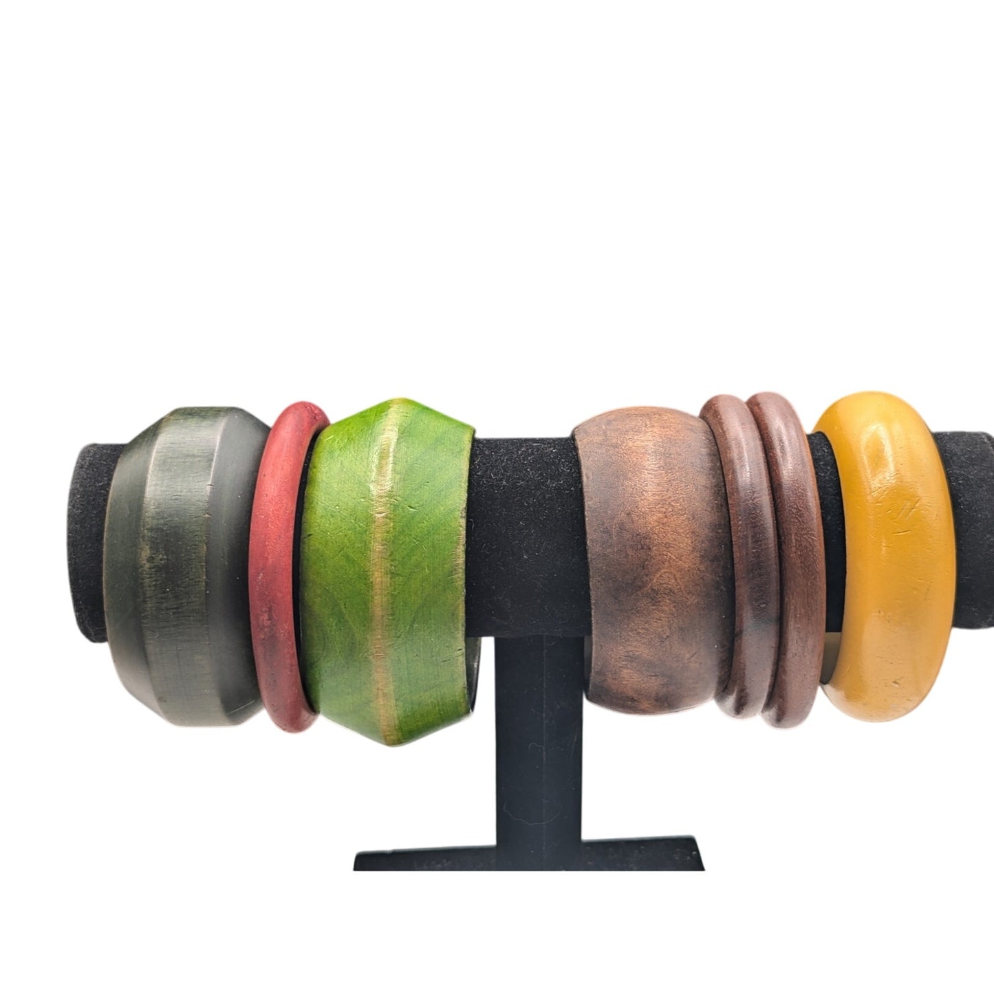 Lot of Five Vintage Wooden Bangle Bracelets Four Painted & Three Natural