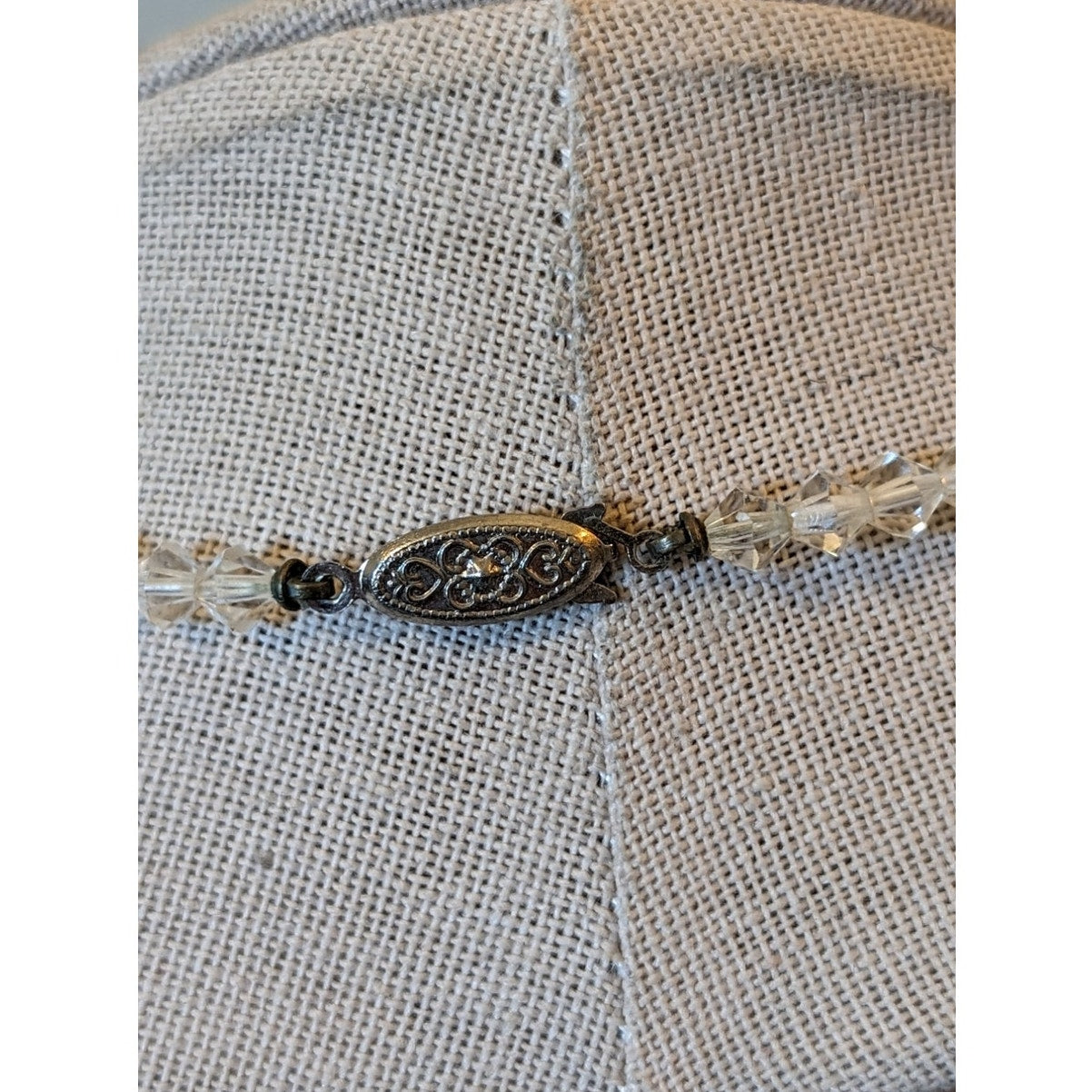 Vintage Crystal 5mm Bicone Bead Single Strand Fish Hook Clasp 18" Necklace
