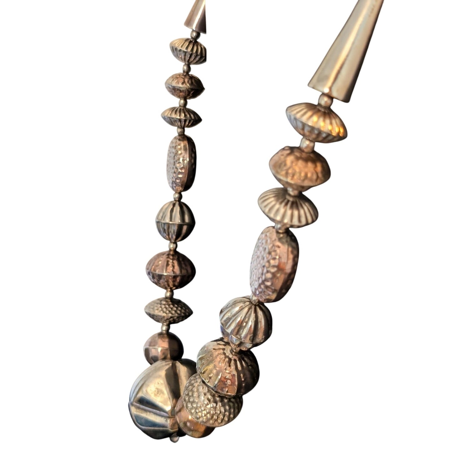 Vintage Chunky Tribal Multi-Tone Multi-Shape Metal Beaded Lightweight Necklace