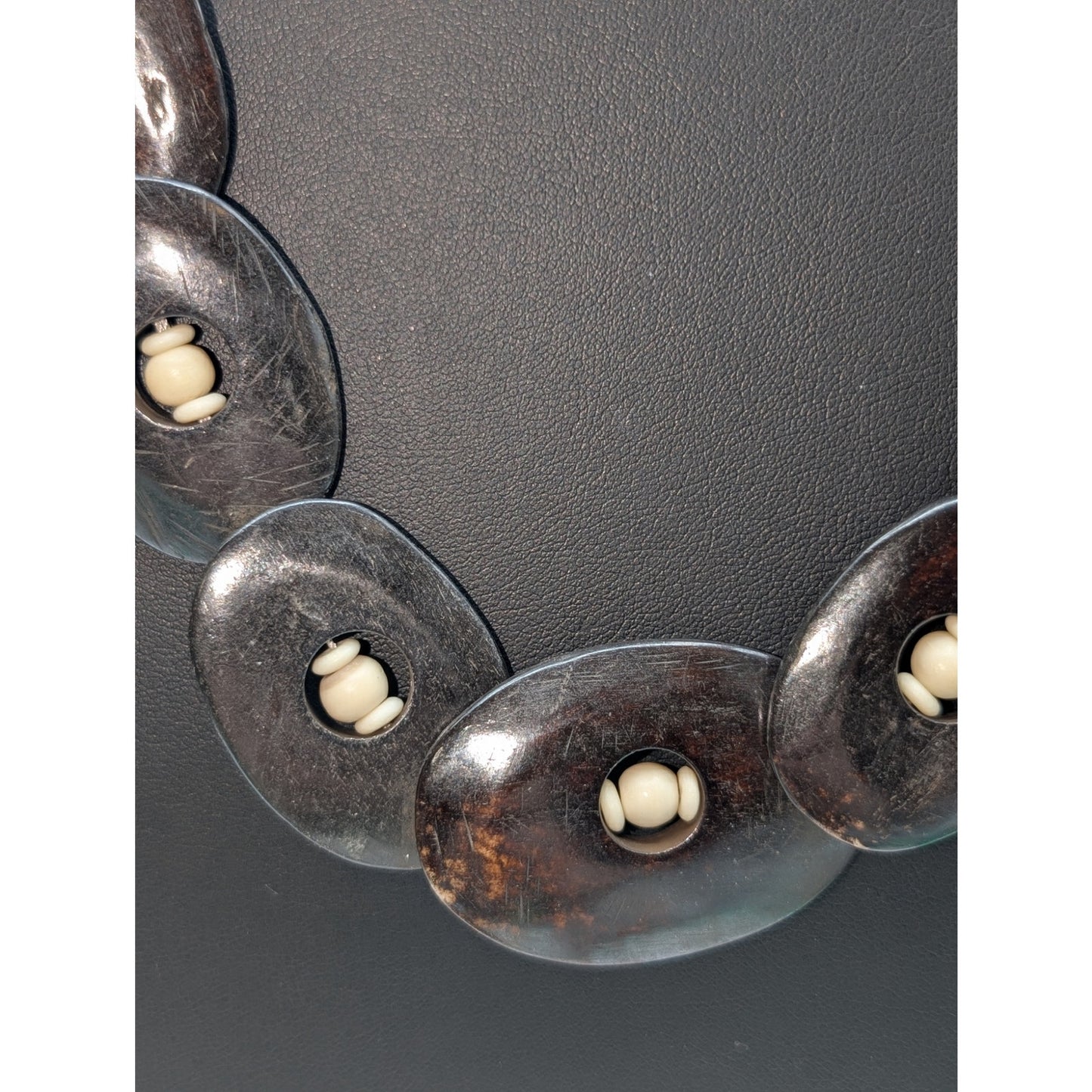 Vintage Tribal Coconut Shell Bone Bead 29" Necklace W/ Hook Clasp