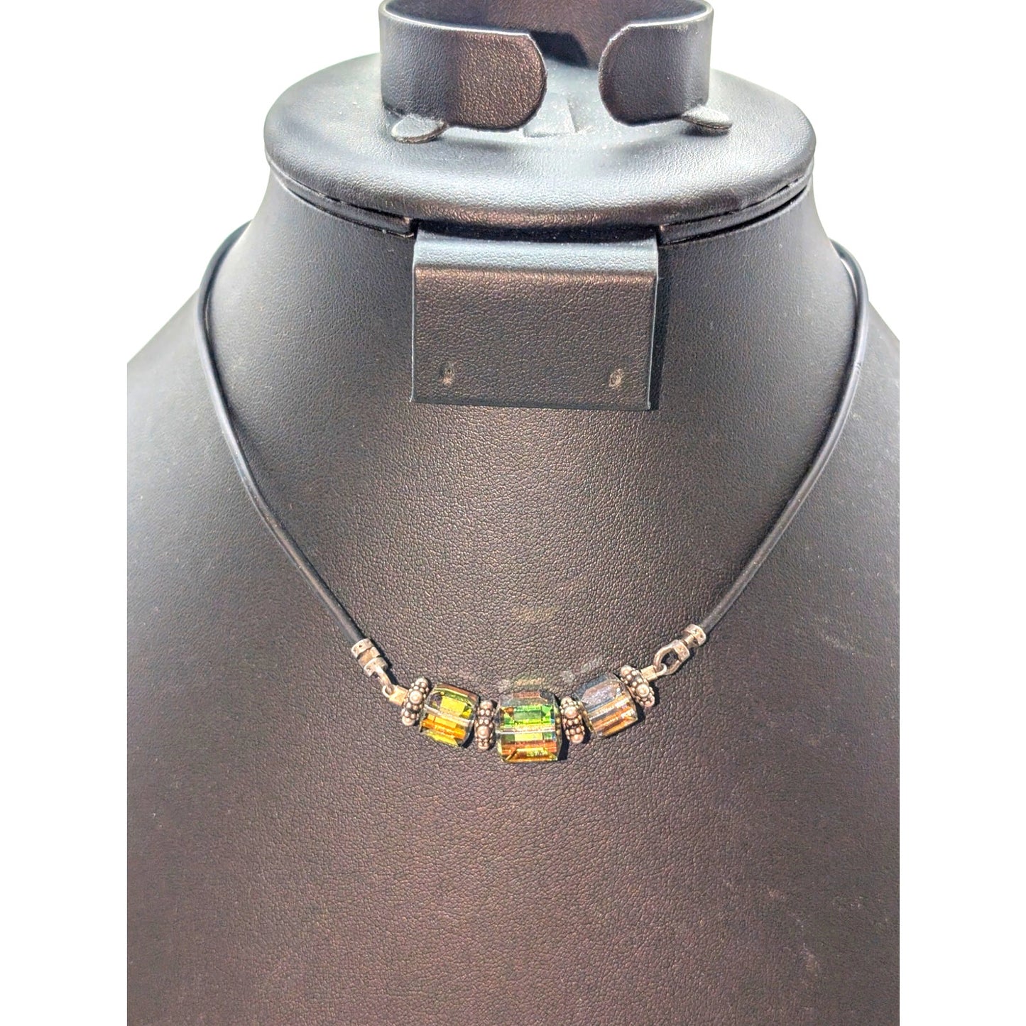 925 Corded Square AB Crystal Beaded 15.5" Choker Necklace