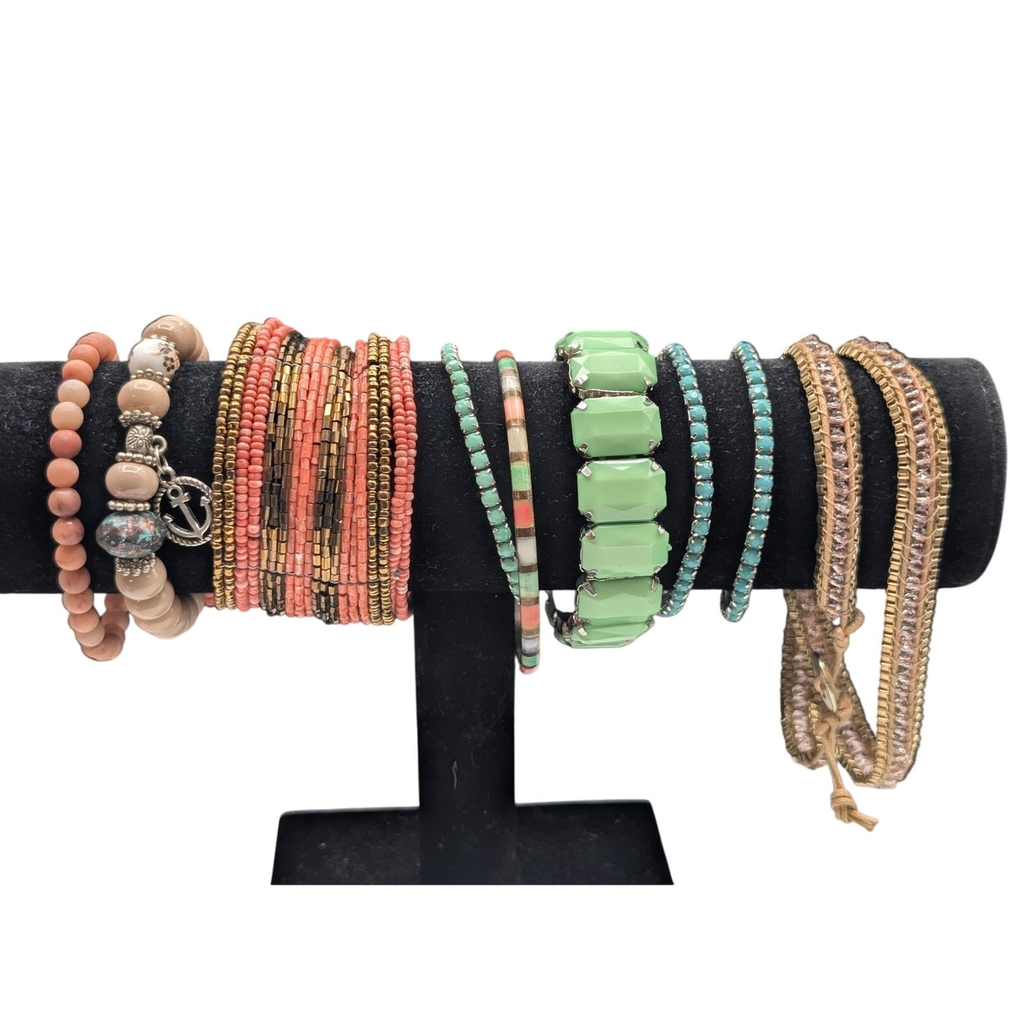 Lot of Nine Mint Coral Bracelets