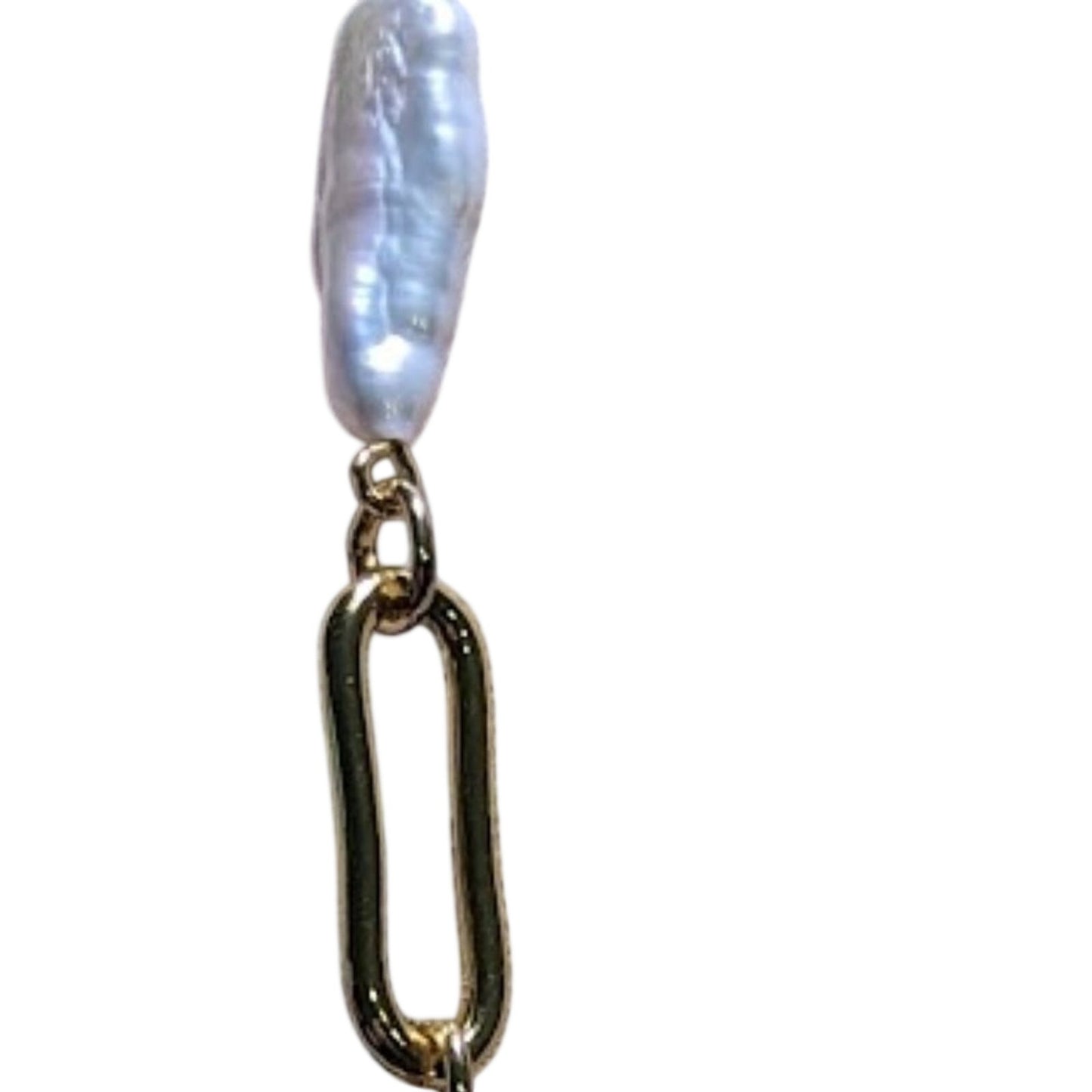 Paper Clip Gold Tone Link and Fresh Water Baroque Nugget Faux Pearl Necklace