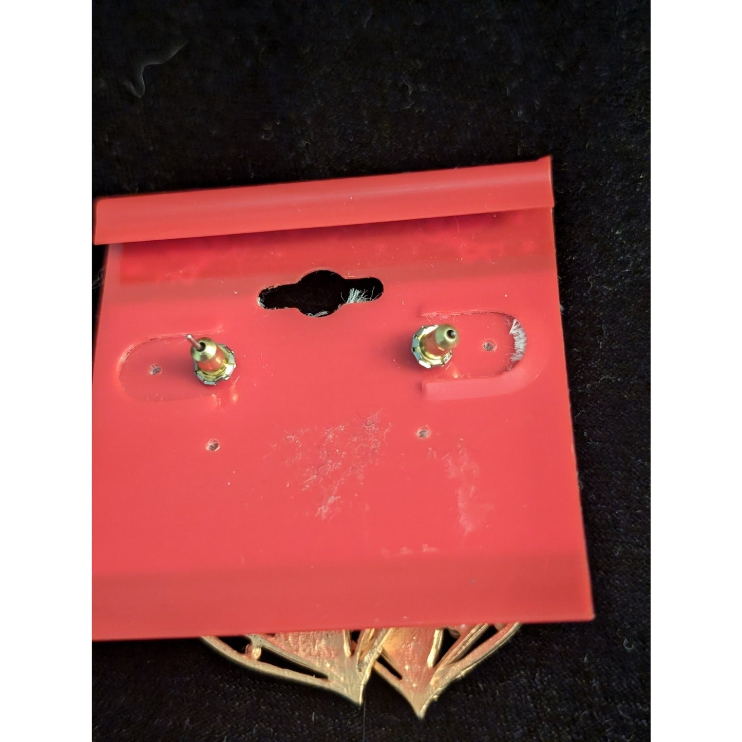 NWT Sparkly Red Hearts Within Gold Tone Dangly Heart Ribbon Pearl Earrings