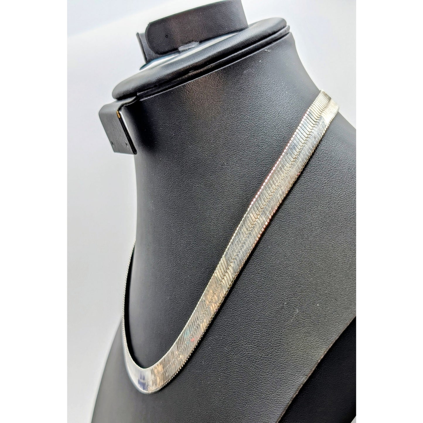 Silver Tone 20" Long Approximately 7/16" Wide Herringbone Chain Necklace