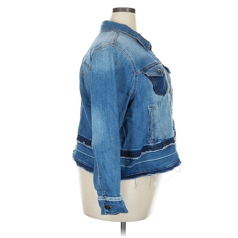 Lane Bryant Distressed Frayed Edge Cotton Stretch Denim Jacket Womens Plus Sz 22