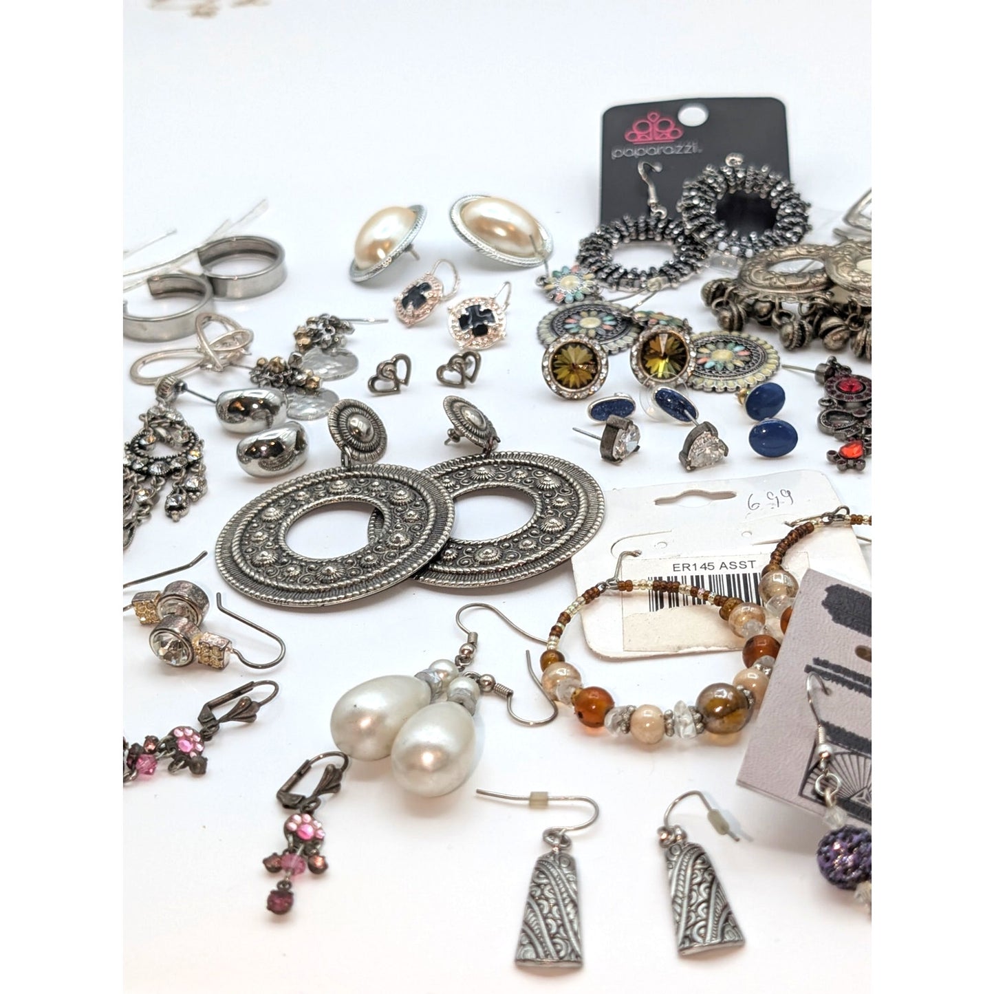 Lot of 44 Pair of Silver Tone Pierced Earrings