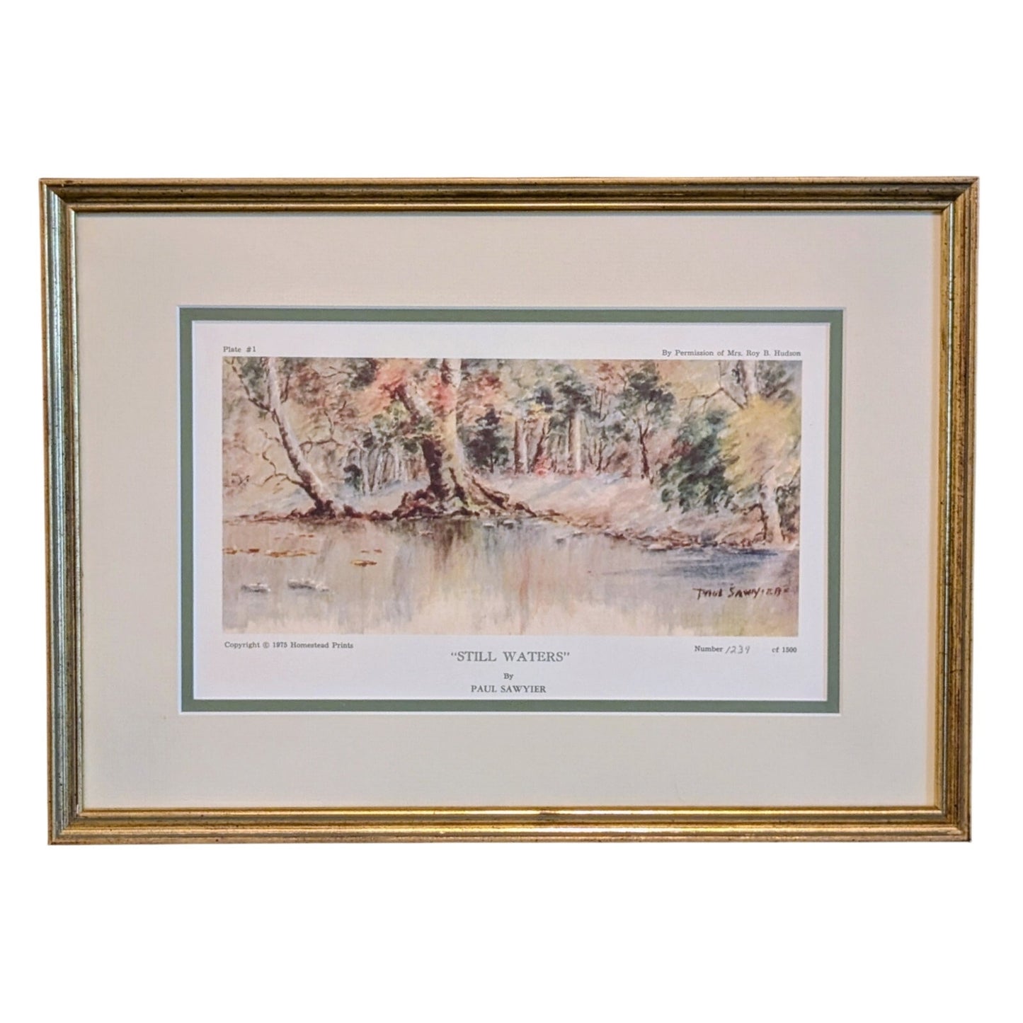 1975 Paul Sawyier Gilt Wood Frame Collector 'Still Waters' Numbered Copied Print
