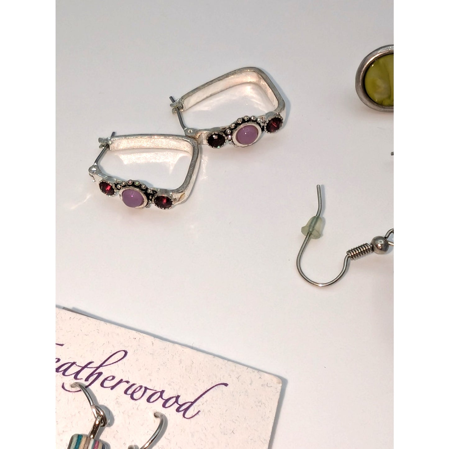 Lot of Nine Pair of Silver Tone Dangle, Post, Hoop Earrings