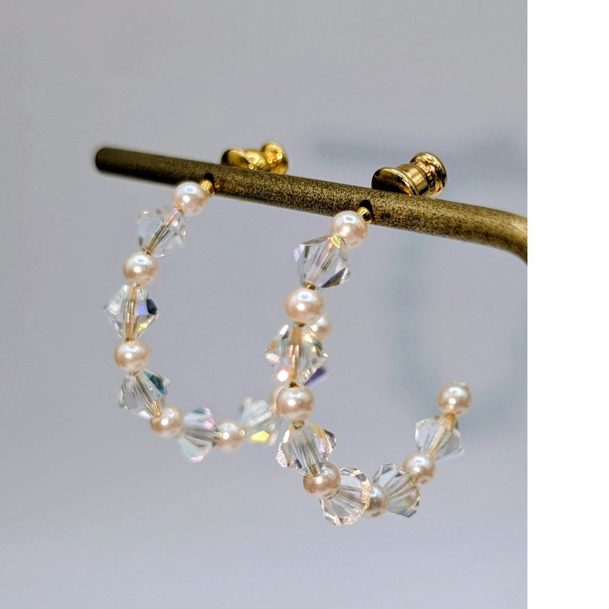 Bicone Crystal Faux Pearl Hoop Earrings