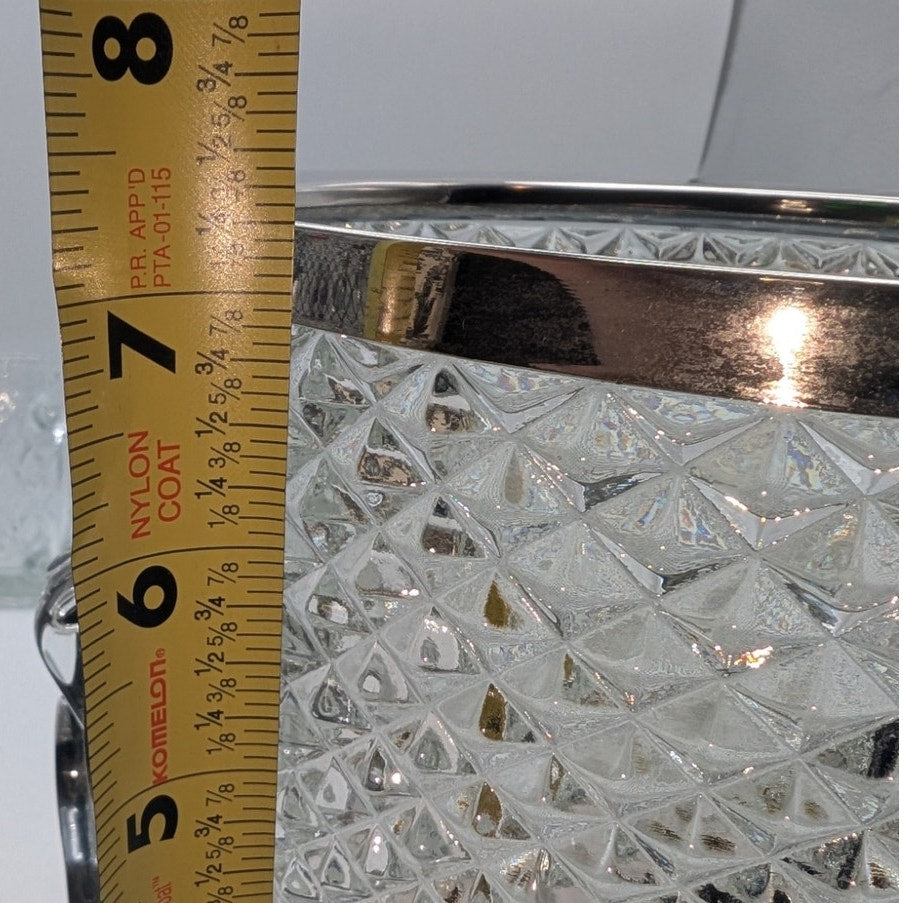 Vtg Large English Diamond Point Glass Silver Plate English Ice/Champagne Bucket
