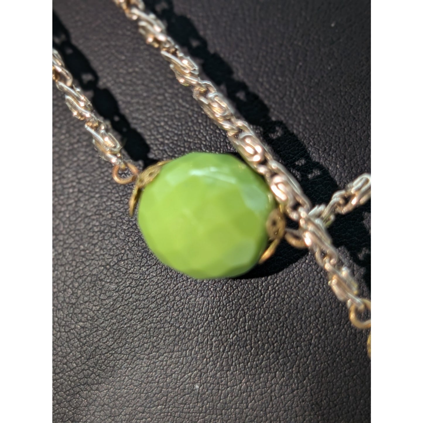 Vintage Gold Tone 46" Long Strand Chain Spring Green Czech Glass Bead Necklace