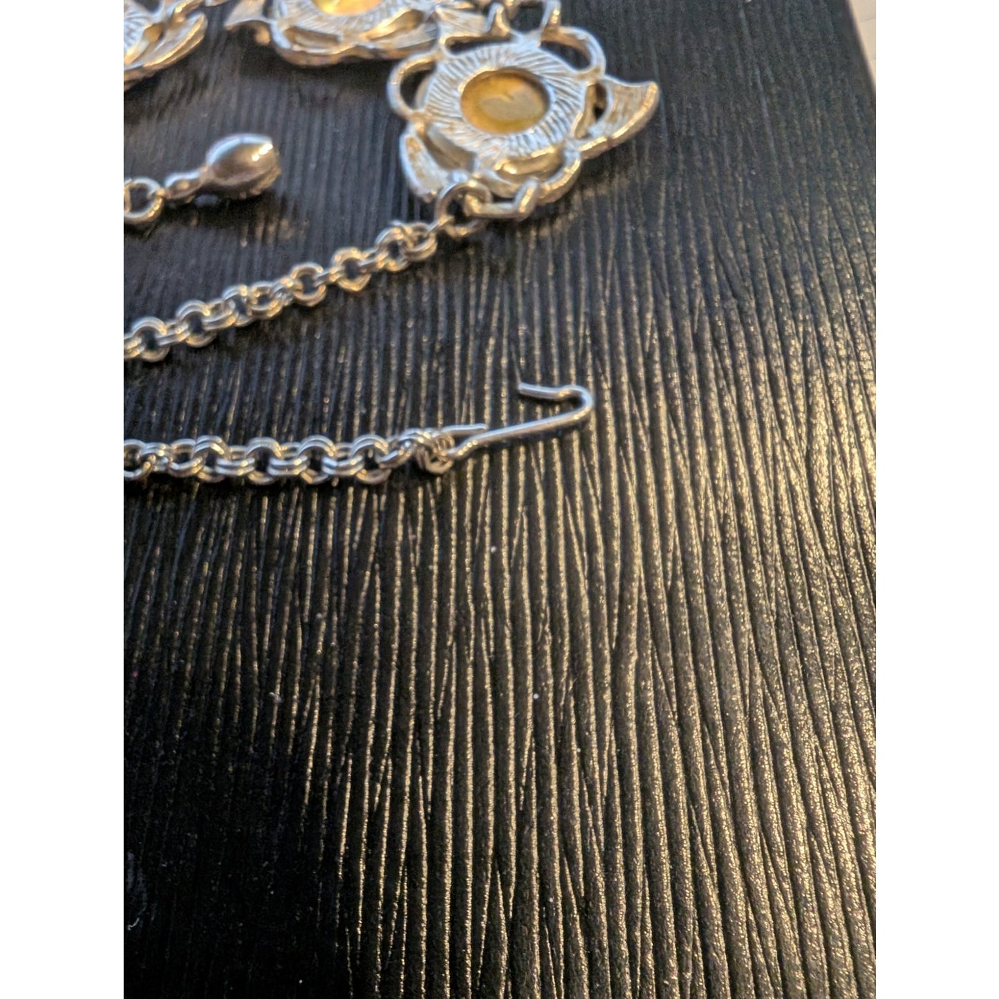 Vintage Silver Tone Abalone Shell Station Chain Hook Clasp 15" Choker Necklace