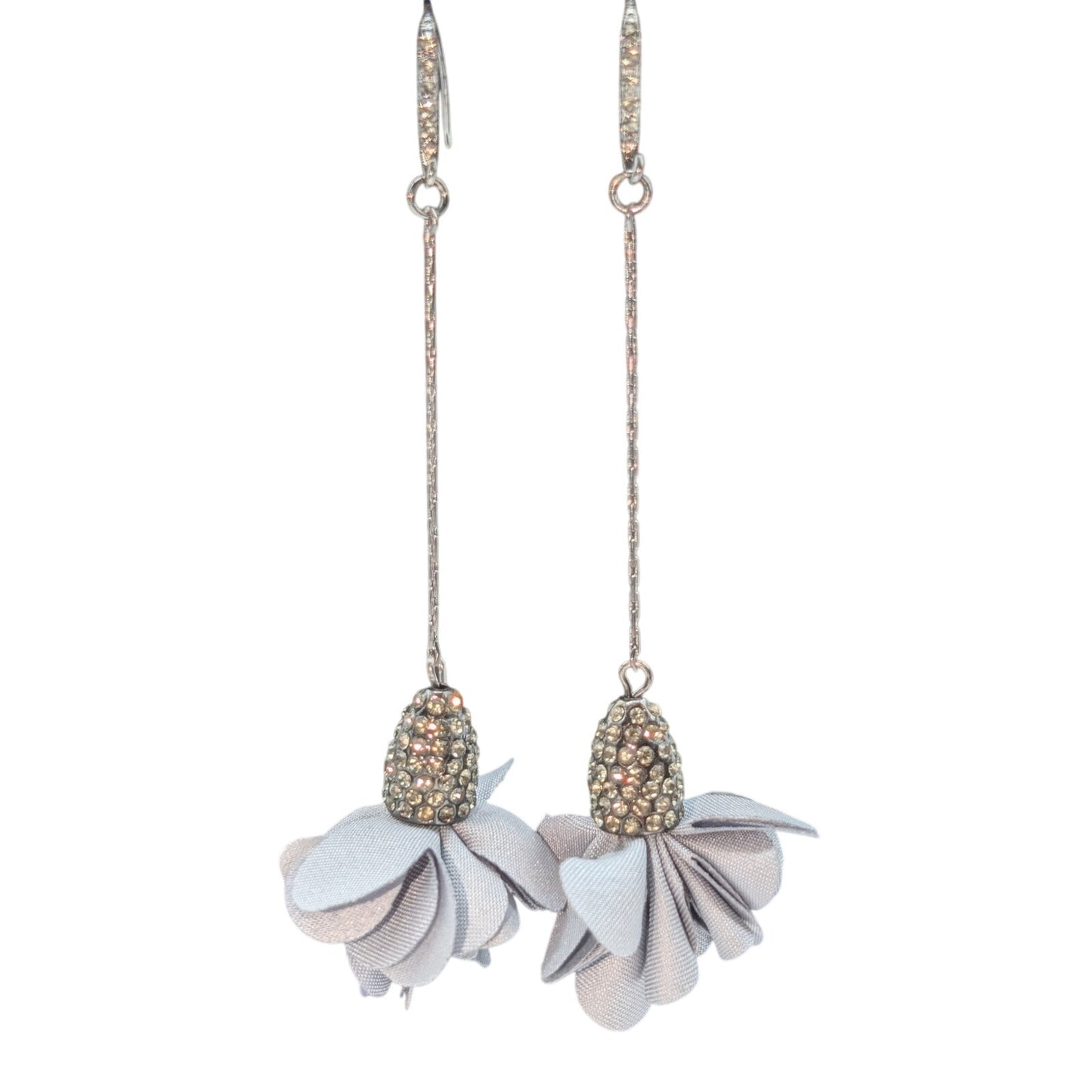 International Concepts Gray/Blue Fabric Flower Rhinestone Long Dangle Earrings