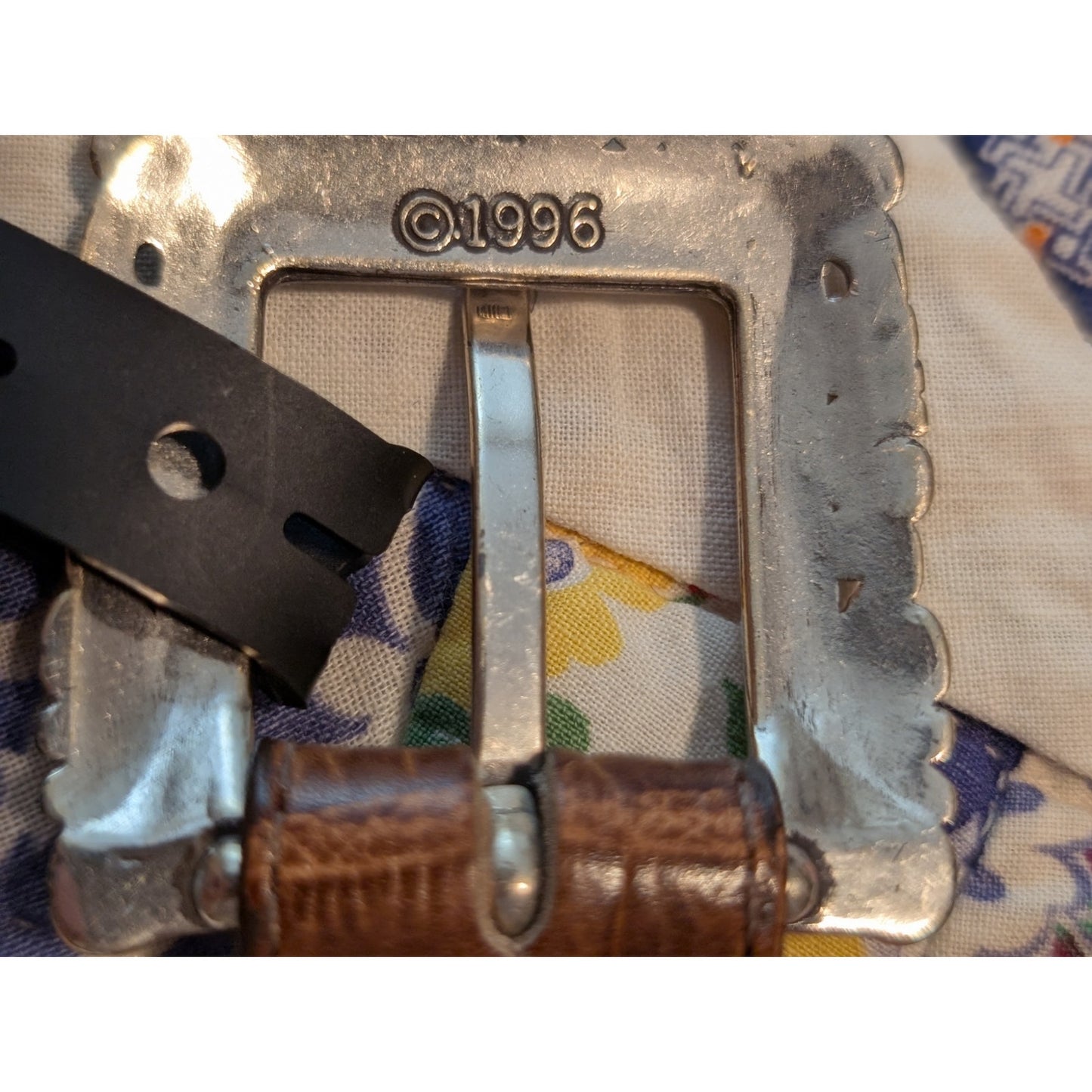 Vtg RARE 1996 Brighton Brown Croc Embossed Silver Chain Link Belt Womens Sz M