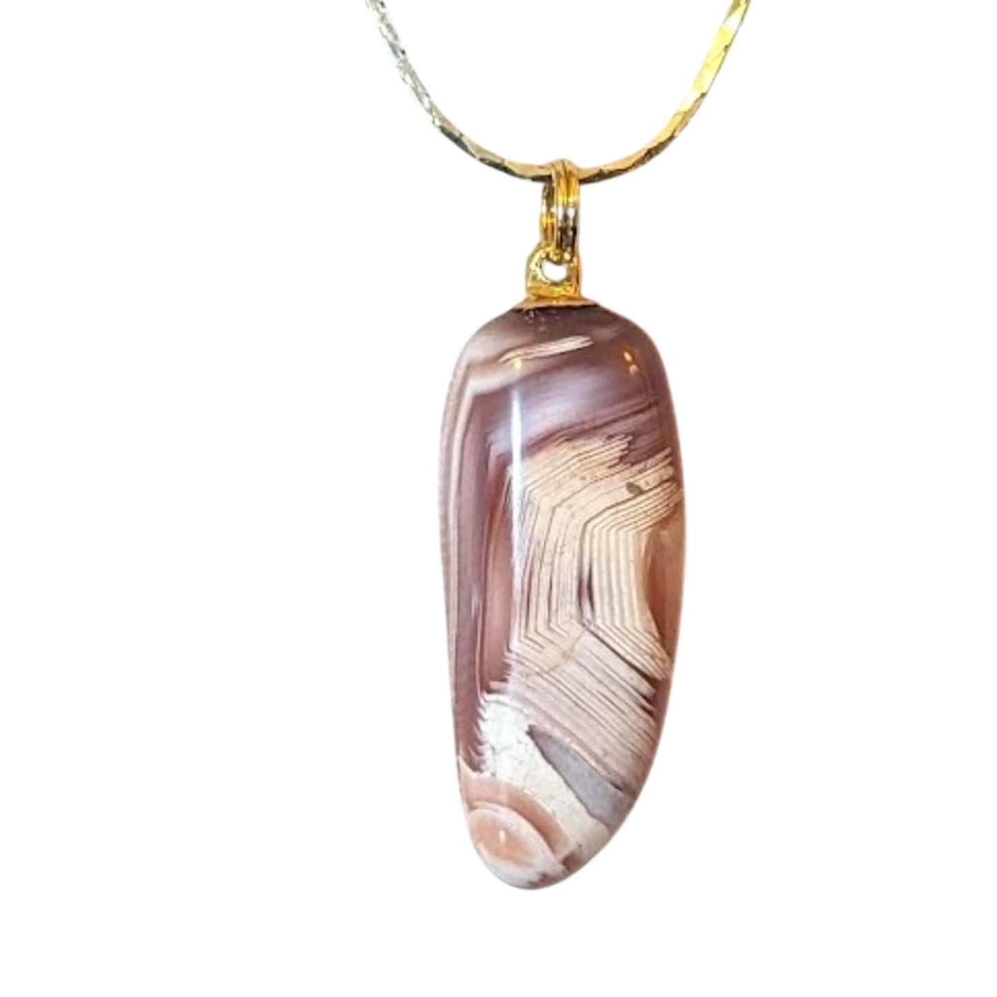 Vintage Polished Wonderstone Jasper Pendant On Beautiful Gold Tone 18" Chain