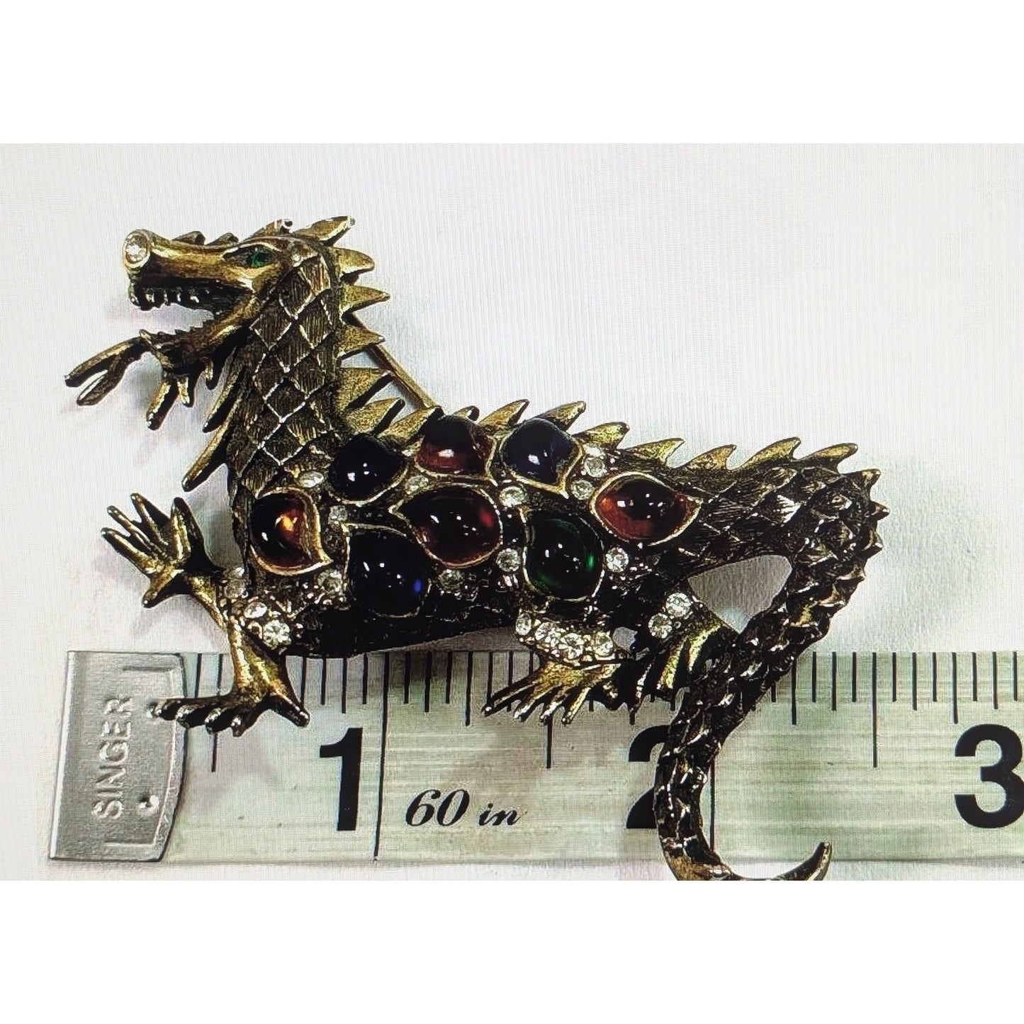 Rare 1950s Vintage La Roco GRIPOIX Glass Rhinestone Mogul Style Dragon Brooch
